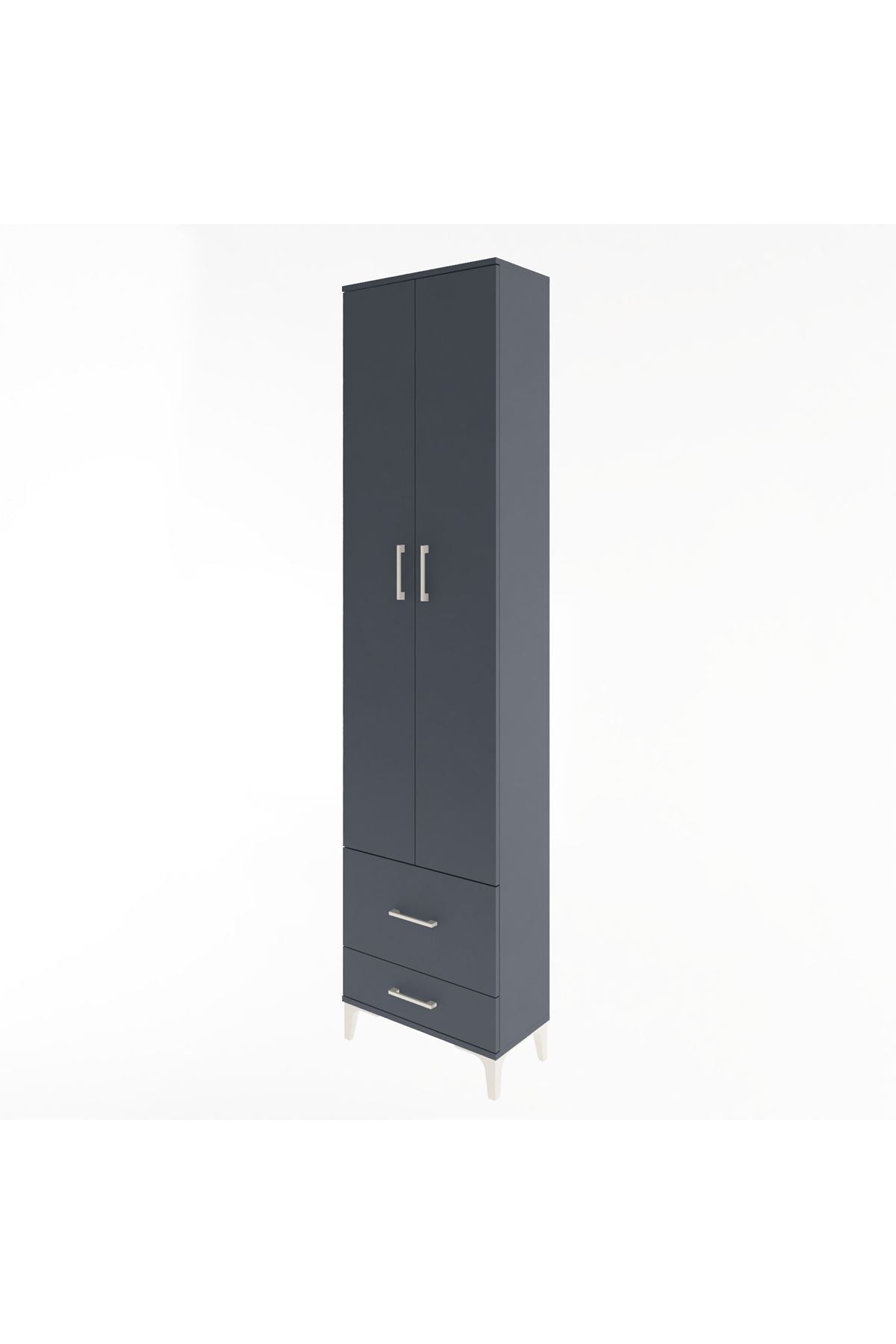 Arges Dolap 4 Raflı 2 Çekmeceli 2 Kapaklı 60x30x243 Antrasit-Antrasit