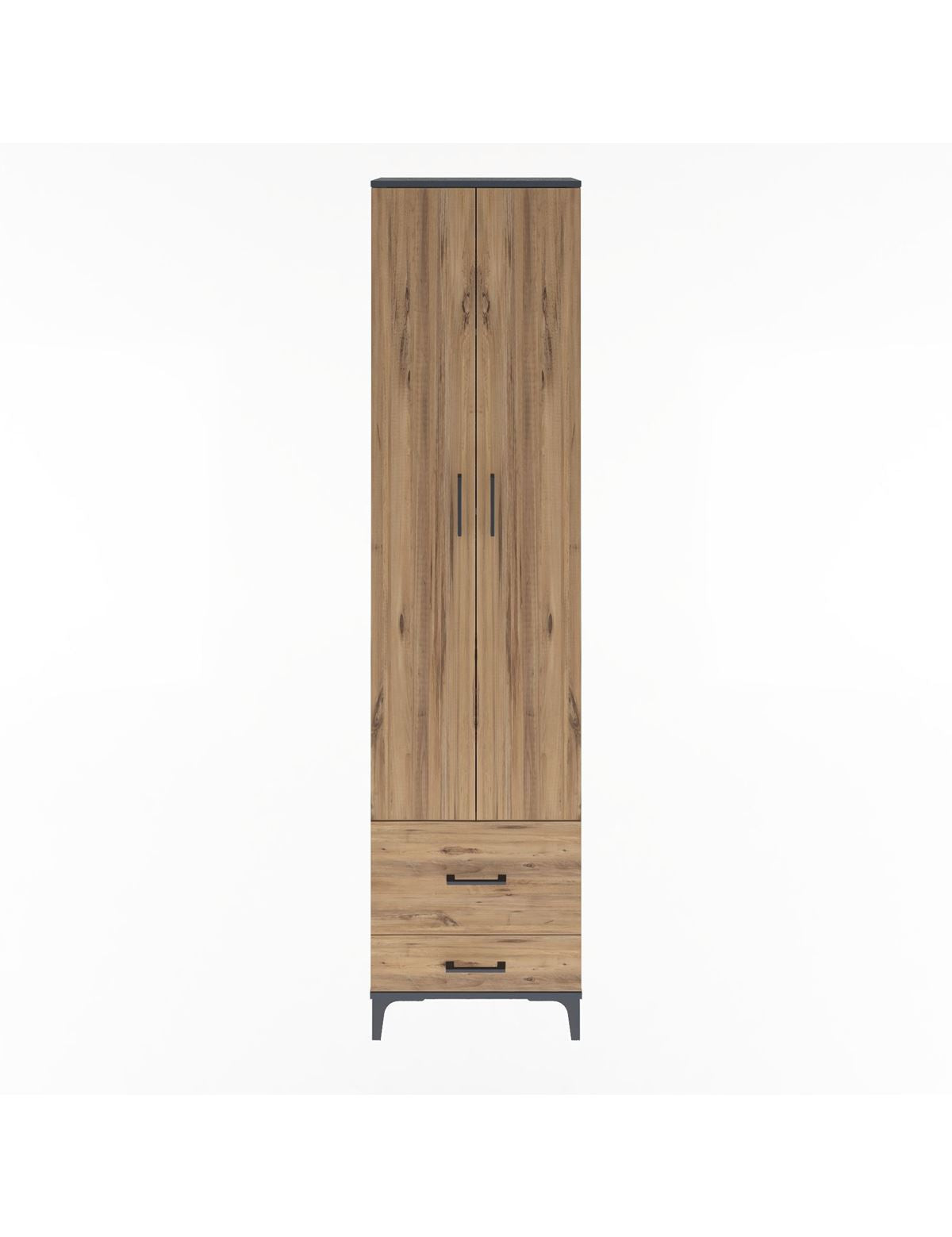 Arges Dolap 4 Raflı 2 Çekmeceli 2 Kapaklı 60x30x243 Antrasit-Çam