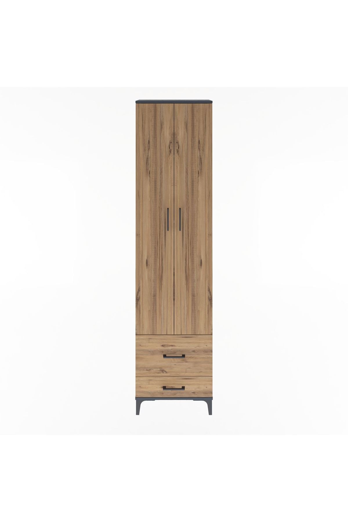 Arges Dolap 4 Raflı 2 Çekmeceli 2 Kapaklı 60x30x243 Antrasit-Çam