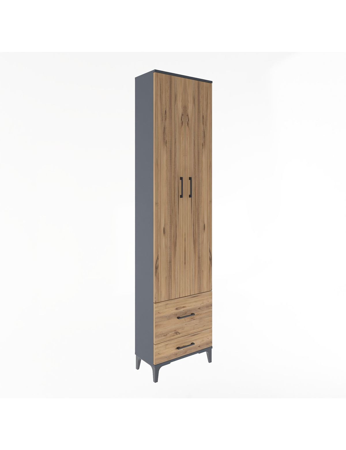 Arges Dolap 4 Raflı 2 Çekmeceli 2 Kapaklı 60x30x243 Antrasit-Çam