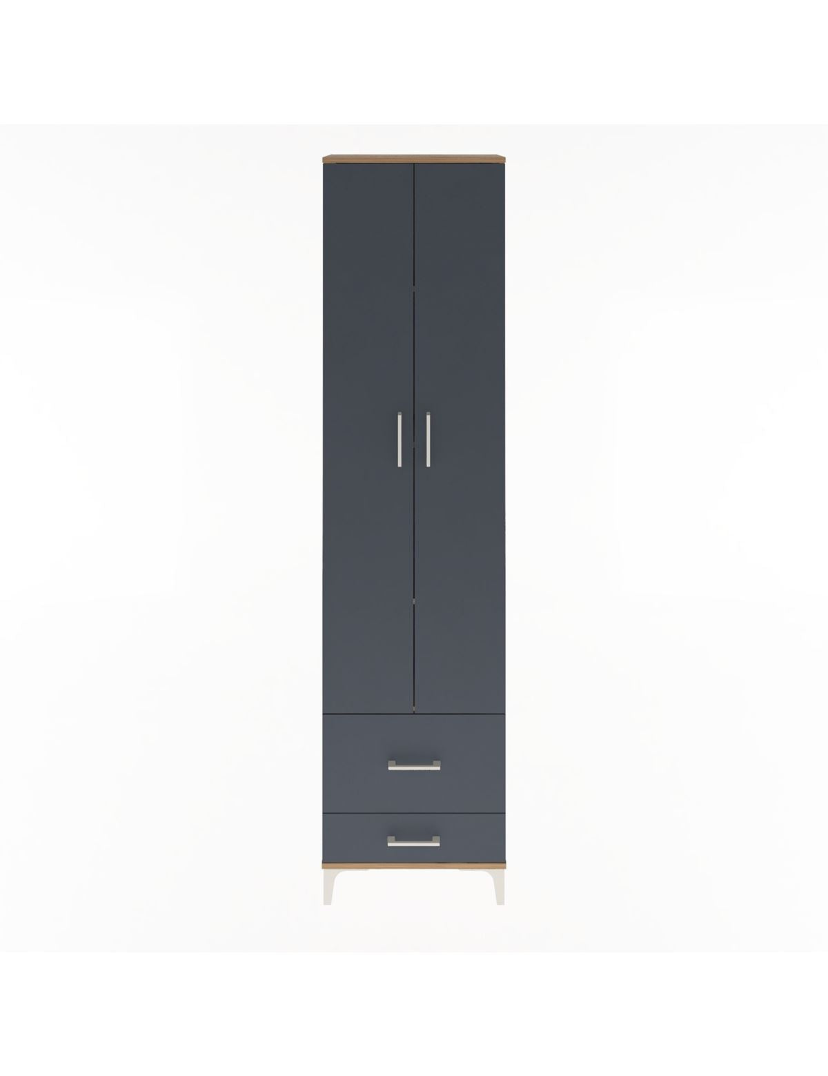 Arges Dolap 4 Raflı 2 Çekmeceli 2 Kapaklı 60x30x243 Çam-Antrasit