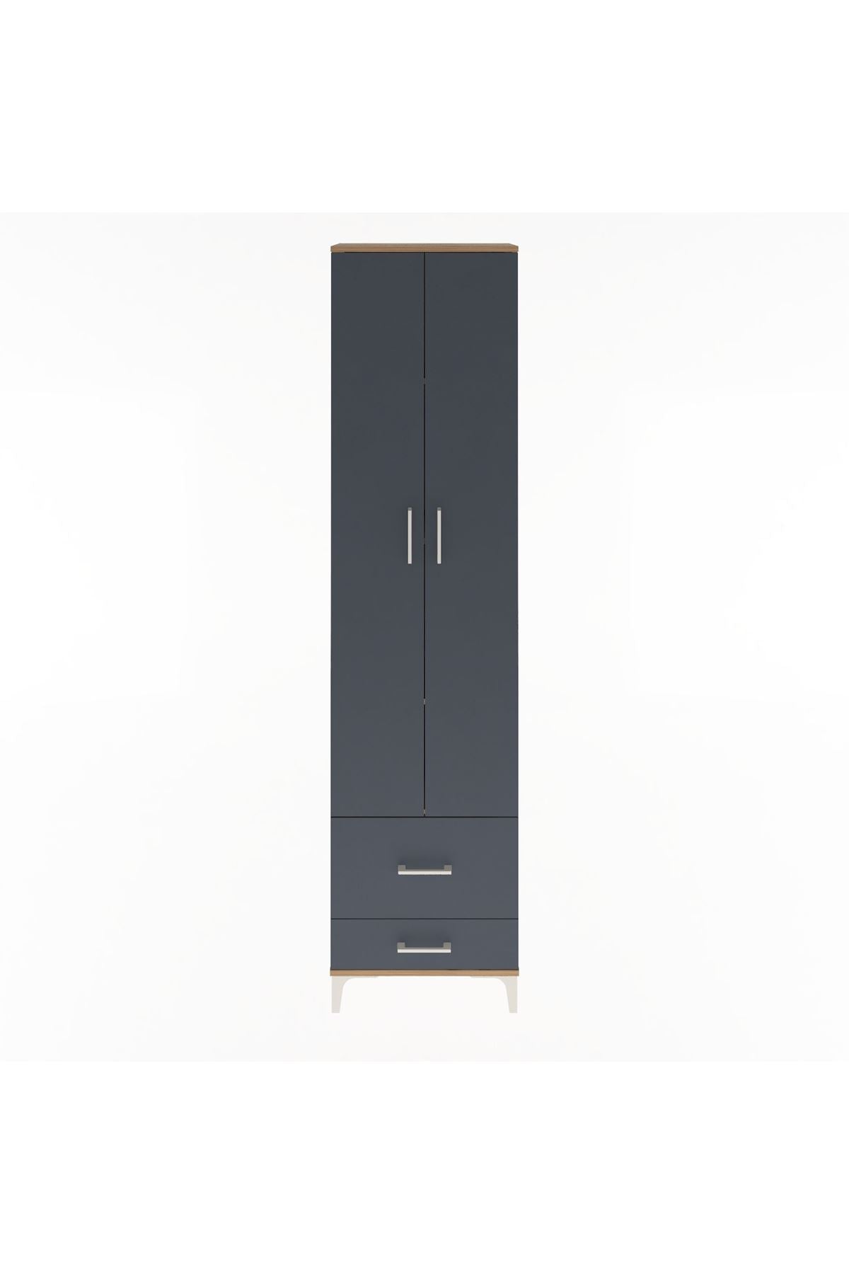 Arges Dolap 4 Raflı 2 Çekmeceli 2 Kapaklı 60x30x243 Çam-Antrasit