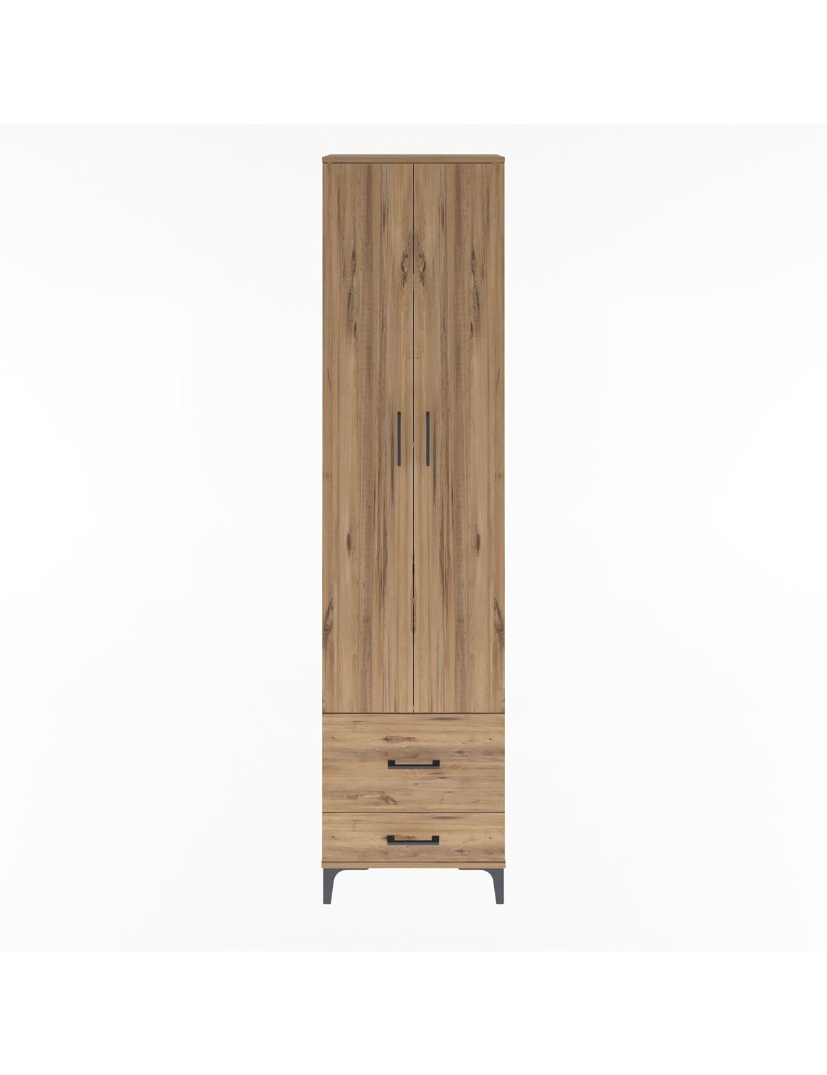 Arges Dolap 4 Raflı 2 Çekmeceli 2 Kapaklı 60x30x243 Çam-Çam