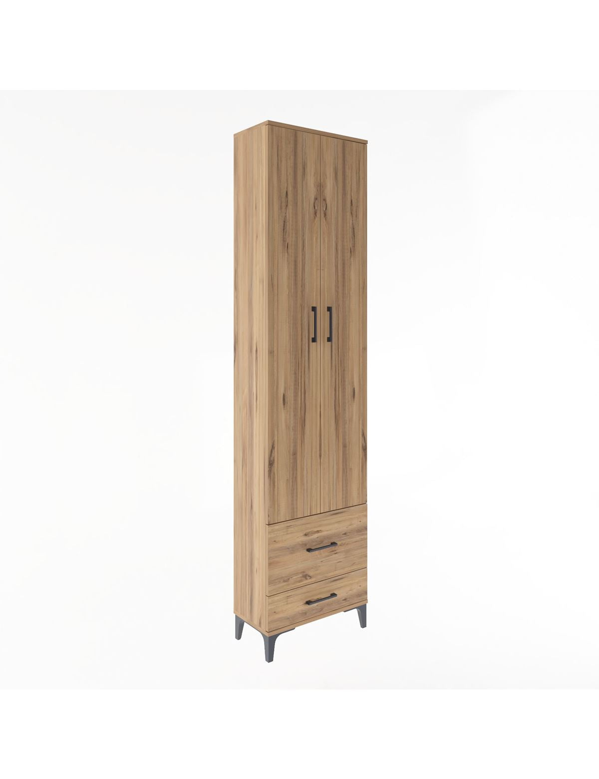 Arges Dolap 4 Raflı 2 Çekmeceli 2 Kapaklı 60x30x243 Çam-Çam