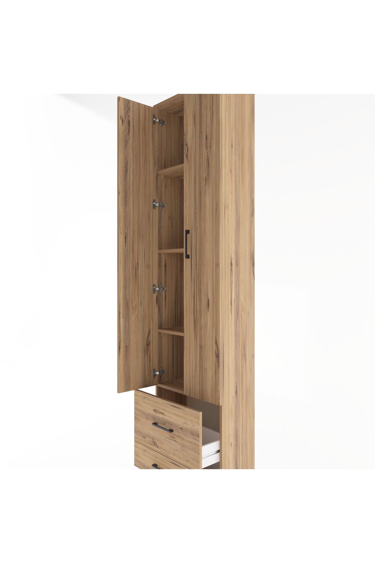 Arges Dolap 4 Raflı 2 Çekmeceli 2 Kapaklı 60x30x243 Çam-Çam