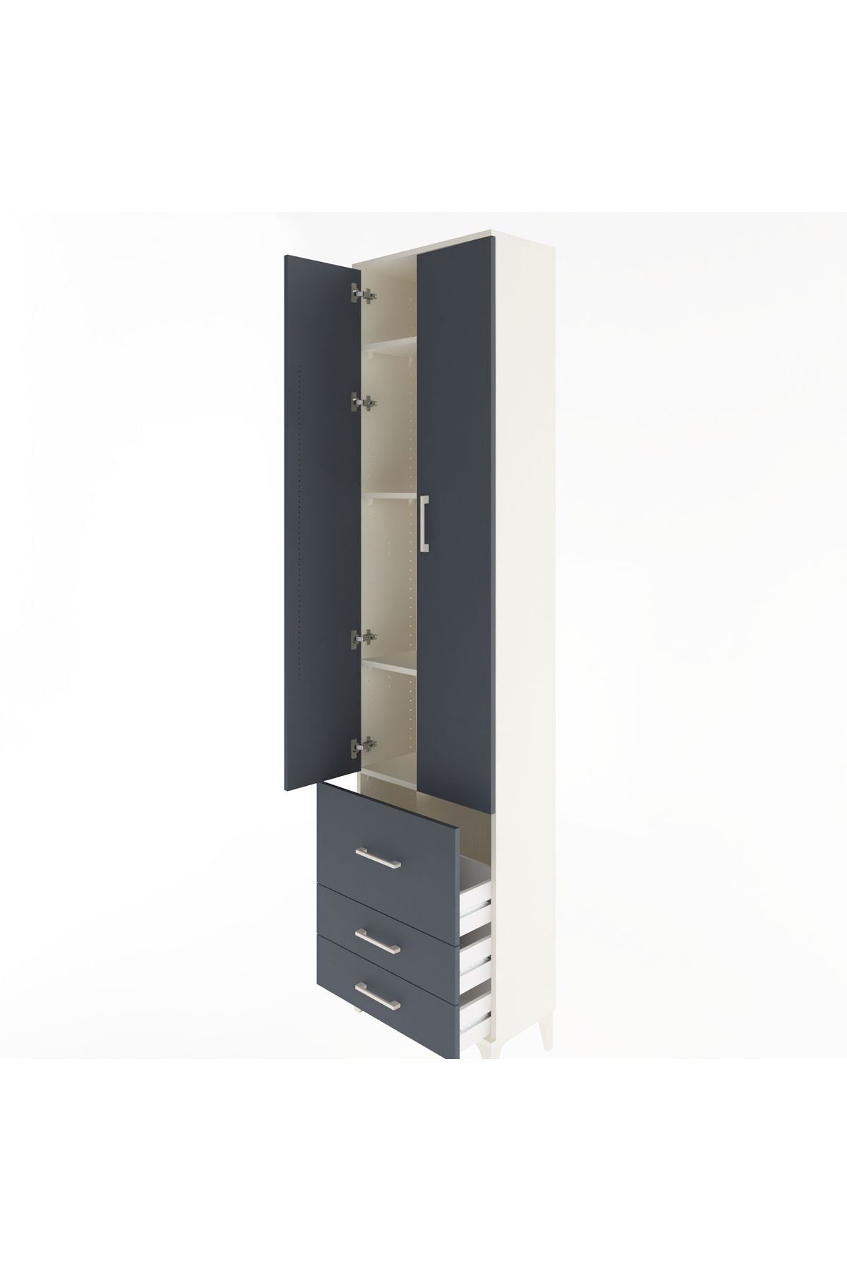 Arges Dolap 4 Raflı 3 Çekmeceli 2 Kapaklı 60x30x243 Aytaşı-Antrasit