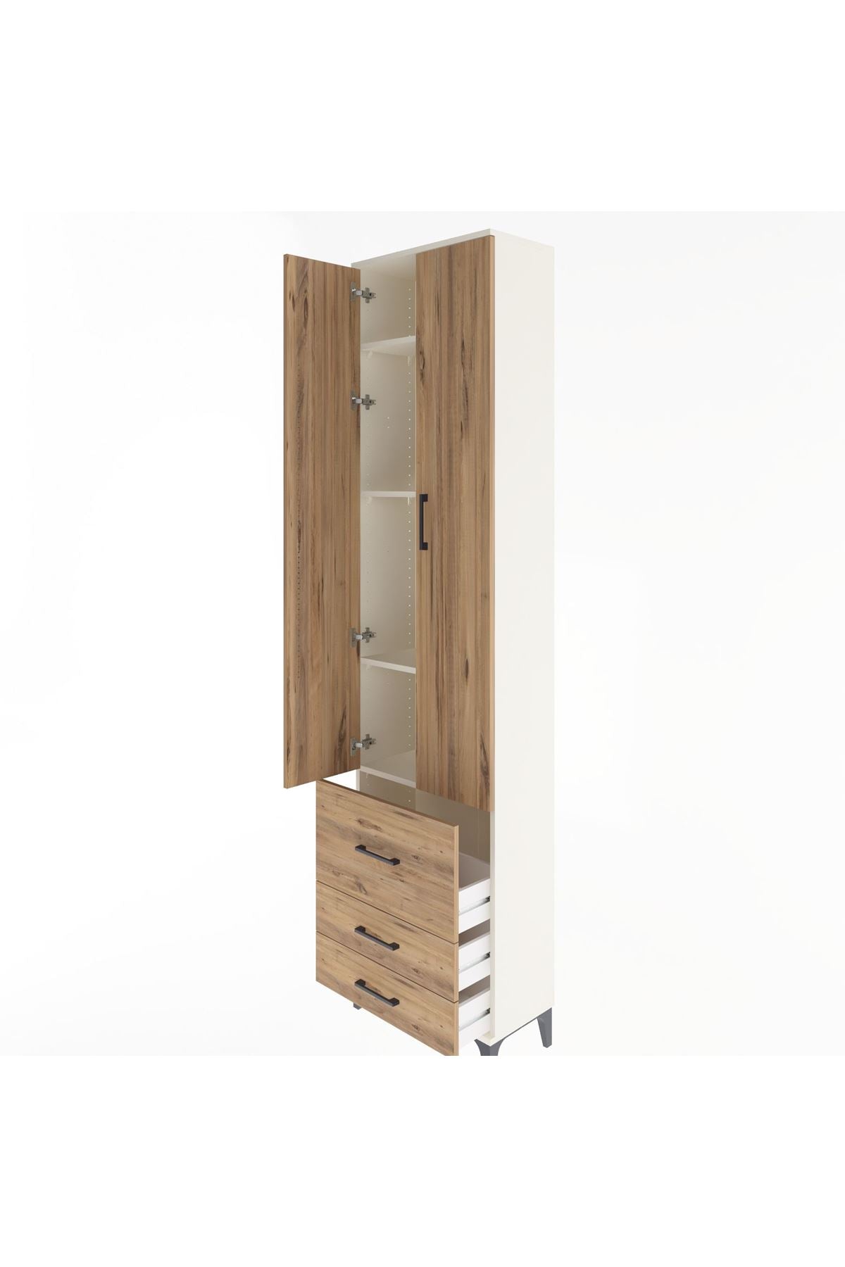 Arges Dolap 4 Raflı 3 Çekmeceli 2 Kapaklı 60x30x243 Aytaşı-Çam