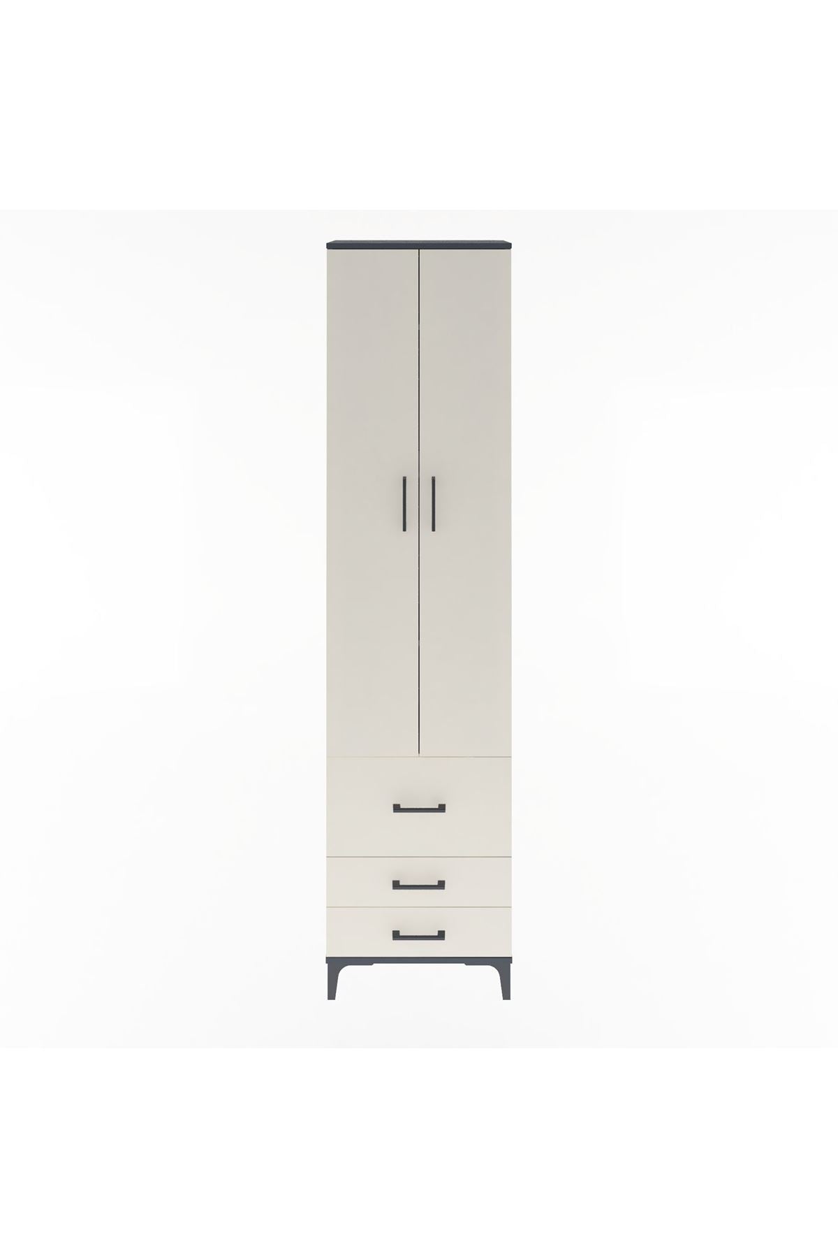 Arges Dolap 4 Raflı 3 Çekmeceli 2 Kapaklı 60x30x243 Antrasit-Aytaşı