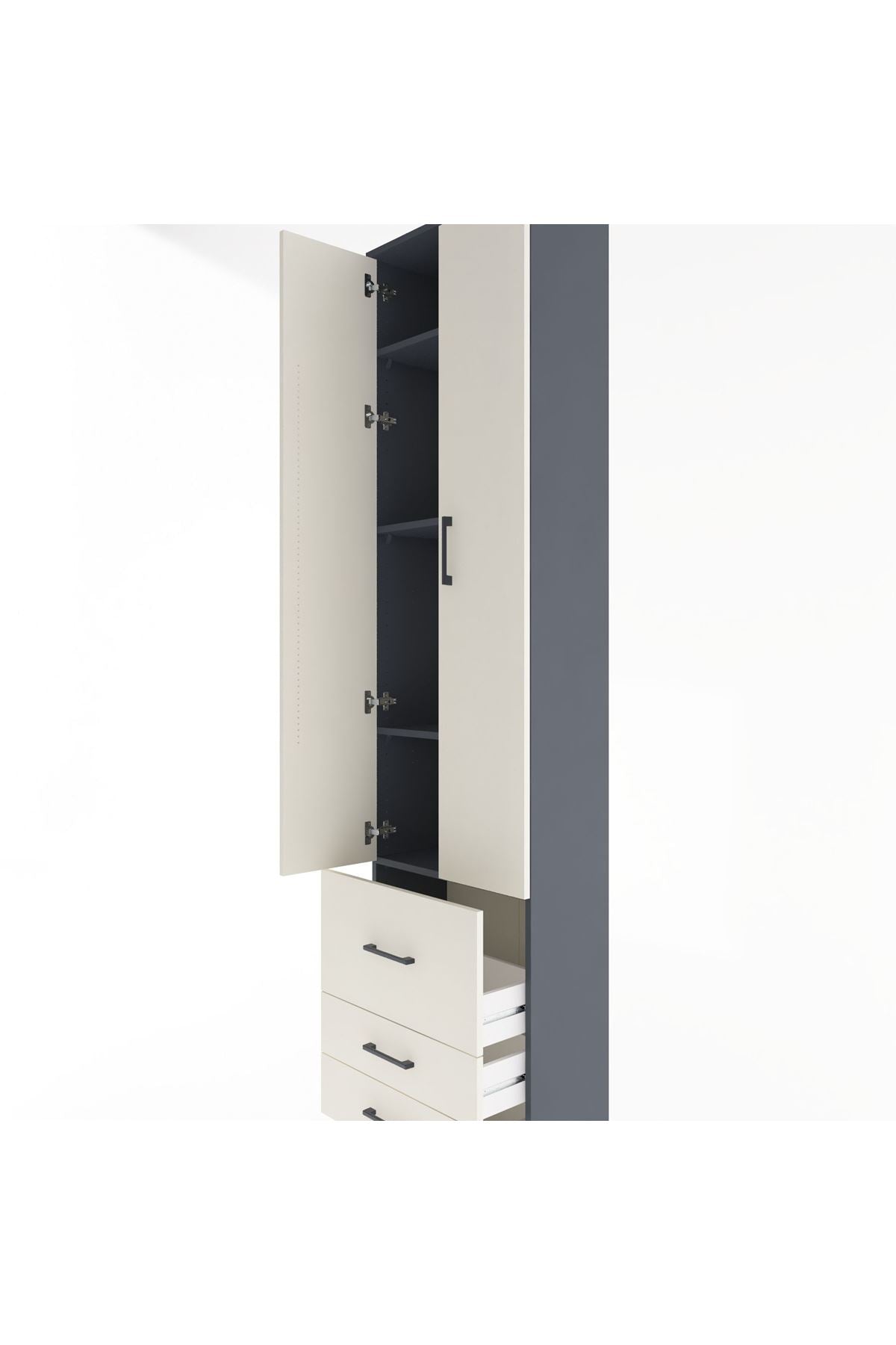 Arges Dolap 4 Raflı 3 Çekmeceli 2 Kapaklı 60x30x243 Antrasit-Aytaşı