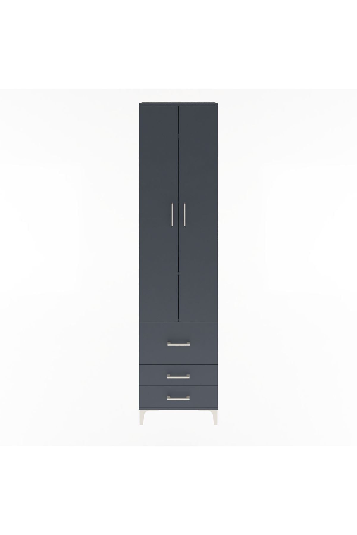 Arges Dolap 4 Raflı 3 Çekmeceli 2 Kapaklı 60x30x243 Antrasit-Antrasit