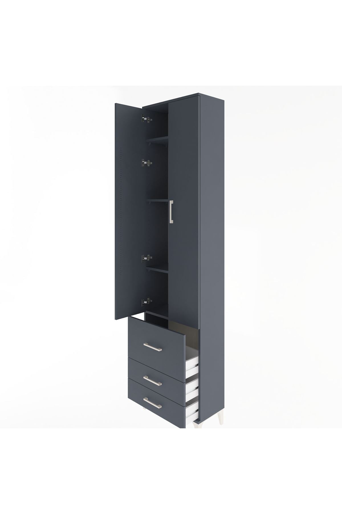 Arges Dolap 4 Raflı 3 Çekmeceli 2 Kapaklı 60x30x243 Antrasit-Antrasit
