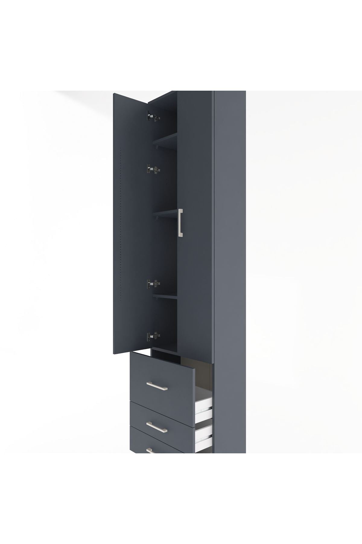 Arges Dolap 4 Raflı 3 Çekmeceli 2 Kapaklı 60x30x243 Antrasit-Antrasit