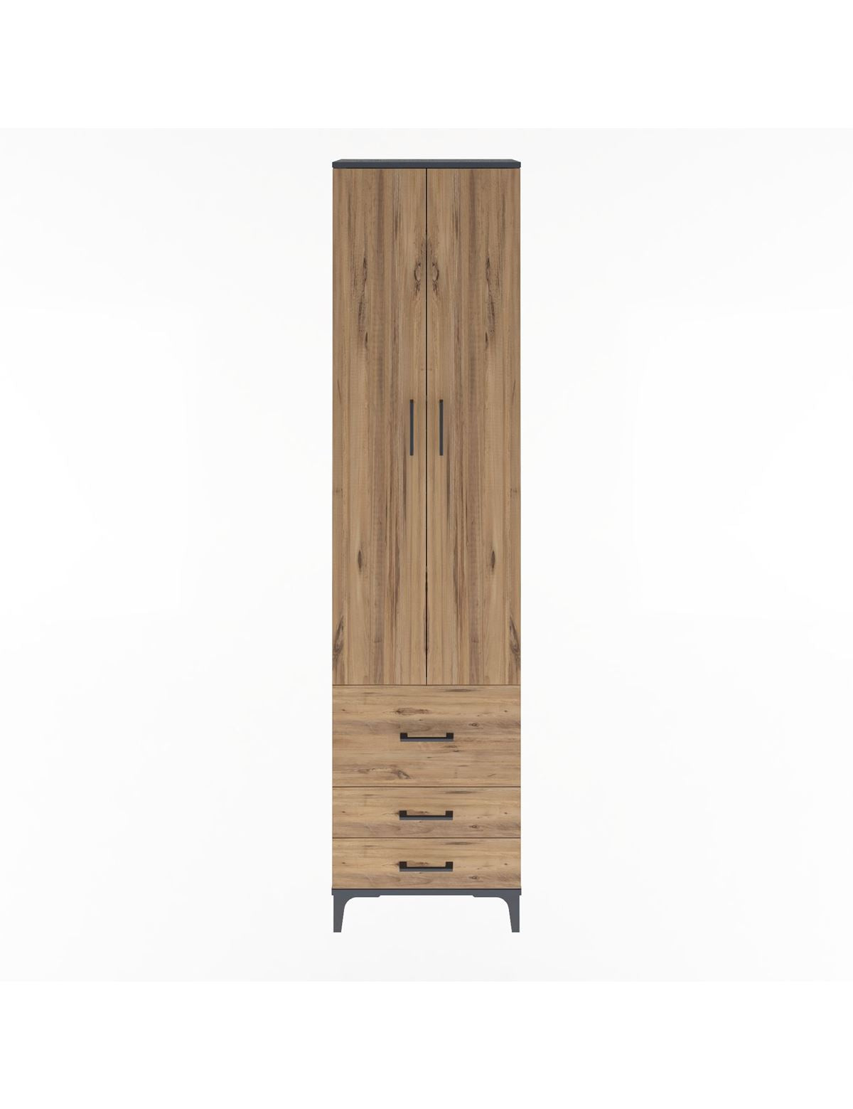 Arges Dolap 4 Raflı 3 Çekmeceli 2 Kapaklı 60x30x243 Antrasit-Çam