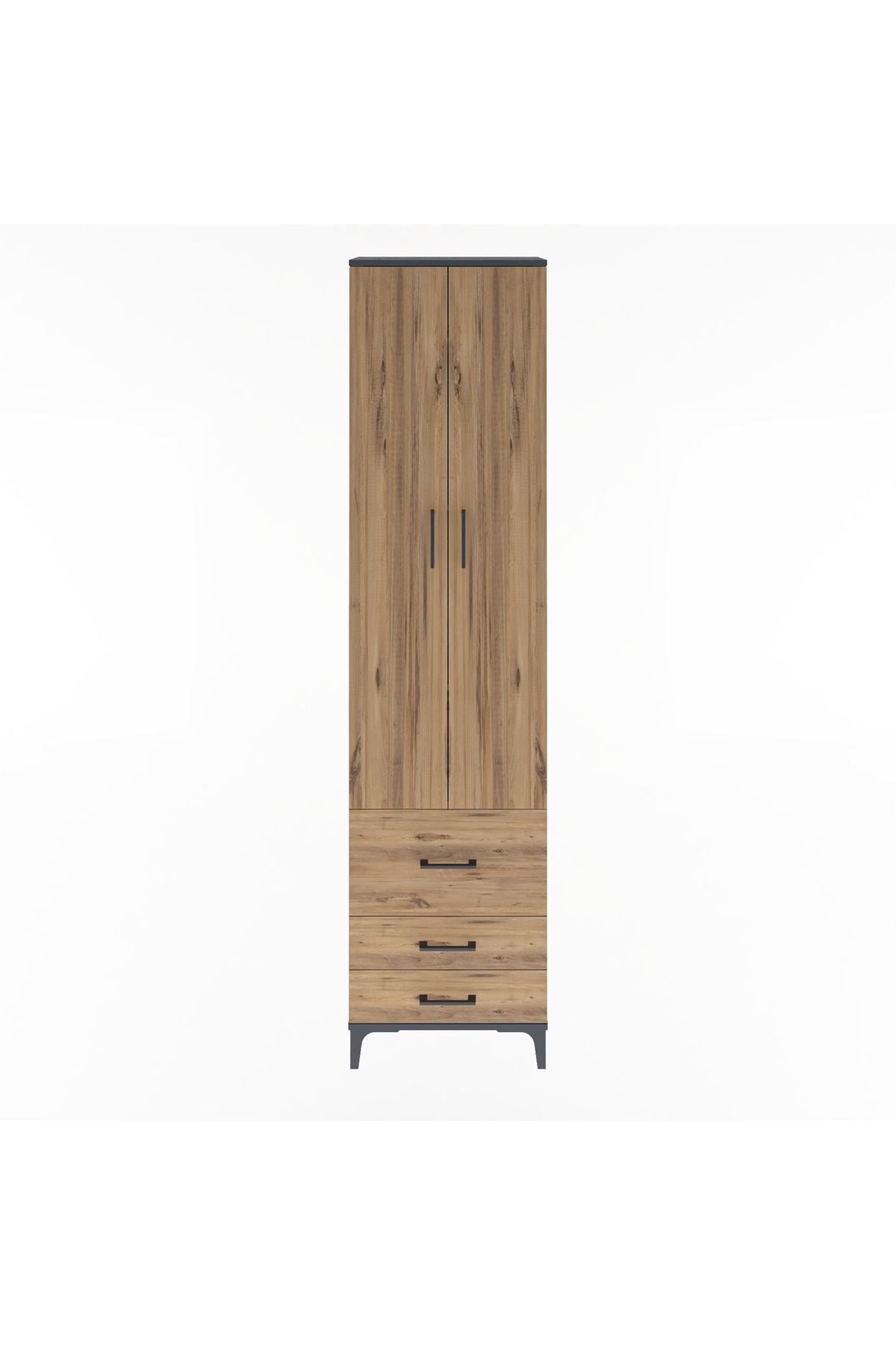 Arges Dolap 4 Raflı 3 Çekmeceli 2 Kapaklı 60x30x243 Antrasit-Çam