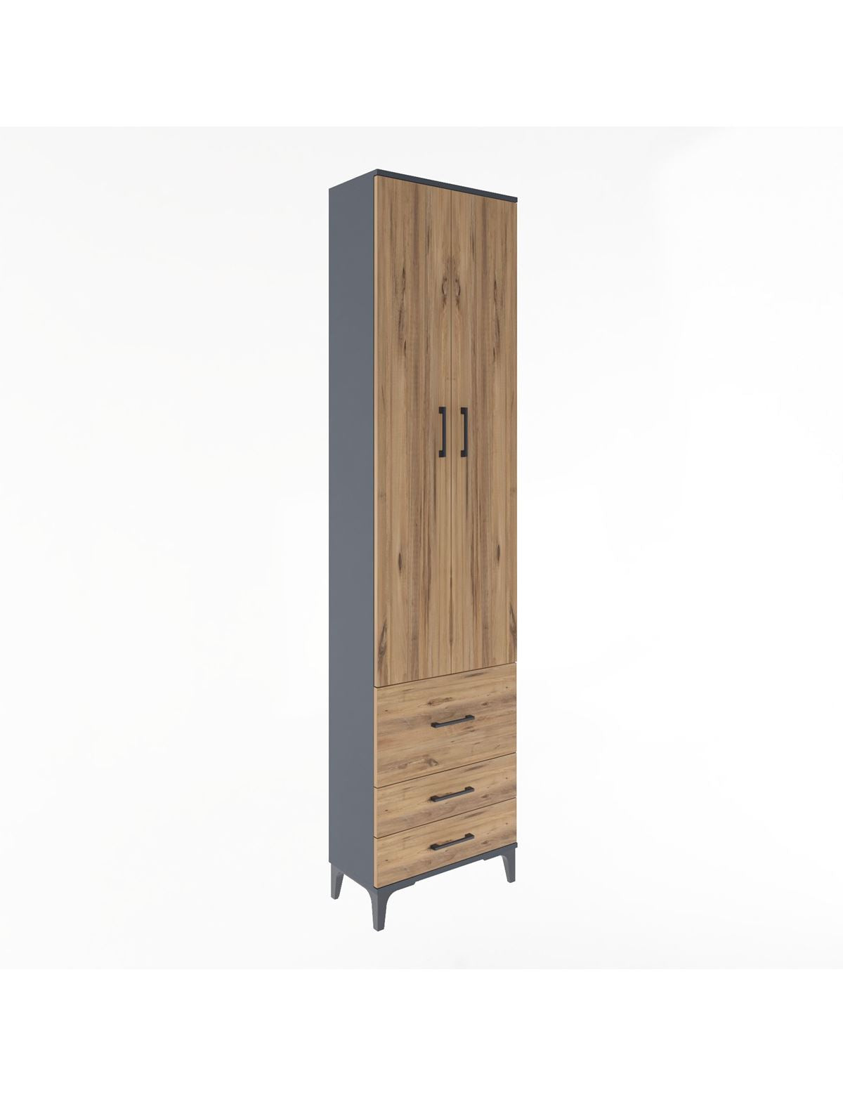 Arges Dolap 4 Raflı 3 Çekmeceli 2 Kapaklı 60x30x243 Antrasit-Çam