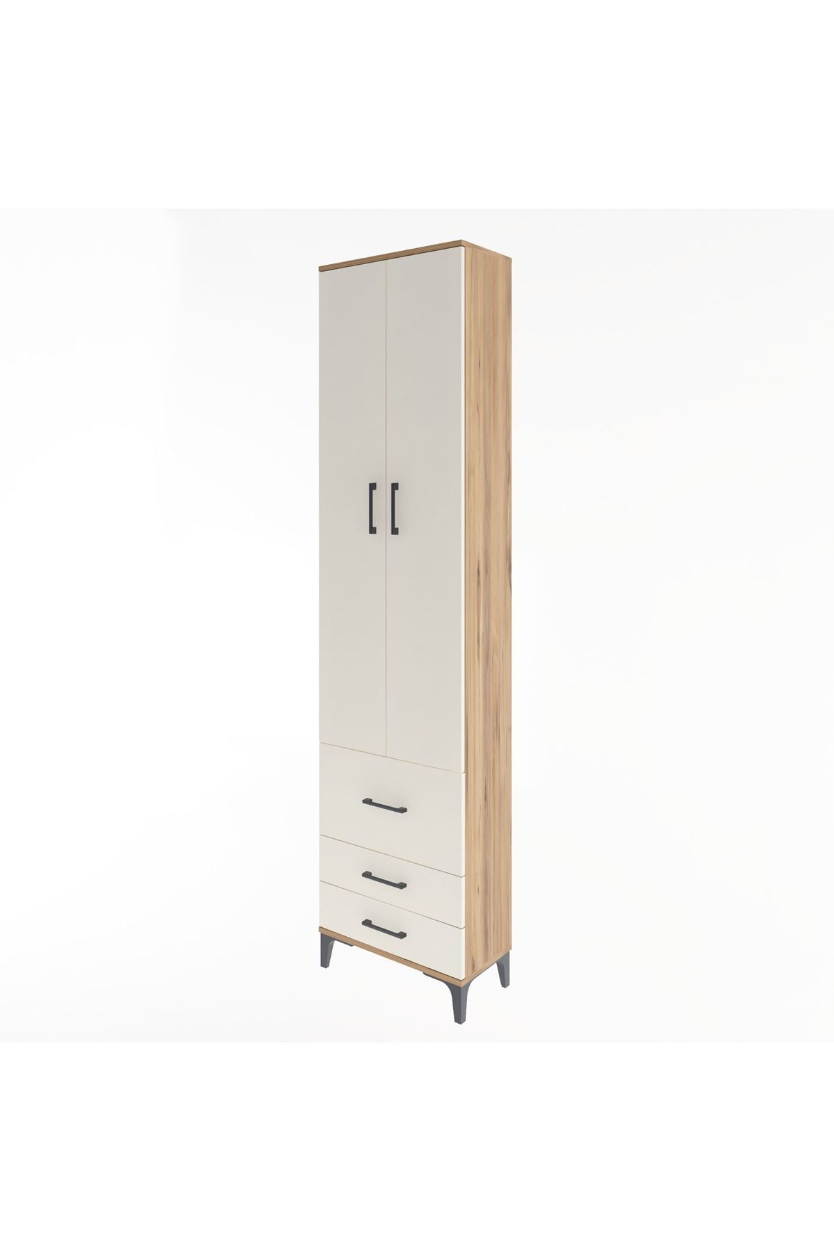 Arges Dolap 4 Raflı 3 Çekmeceli 2 Kapaklı 60x30x243 Çam-Aytaşı