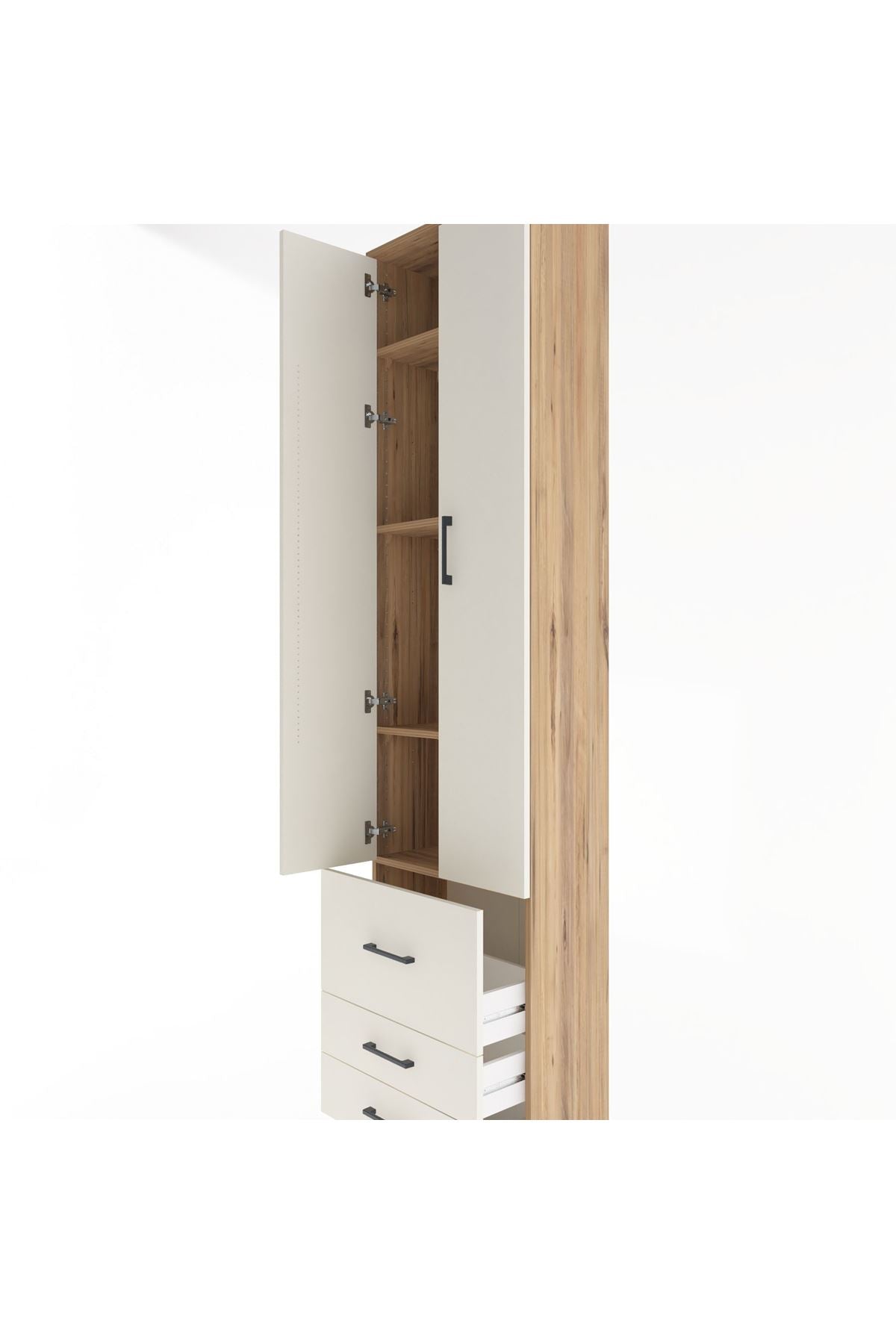 Arges Dolap 4 Raflı 3 Çekmeceli 2 Kapaklı 60x30x243 Çam-Aytaşı