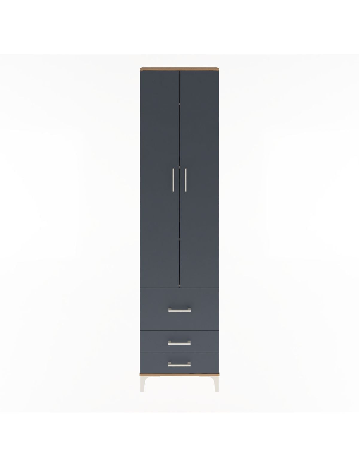 Arges Dolap 4 Raflı 3 Çekmeceli 2 Kapaklı 60x30x243 Çam-Antrasit