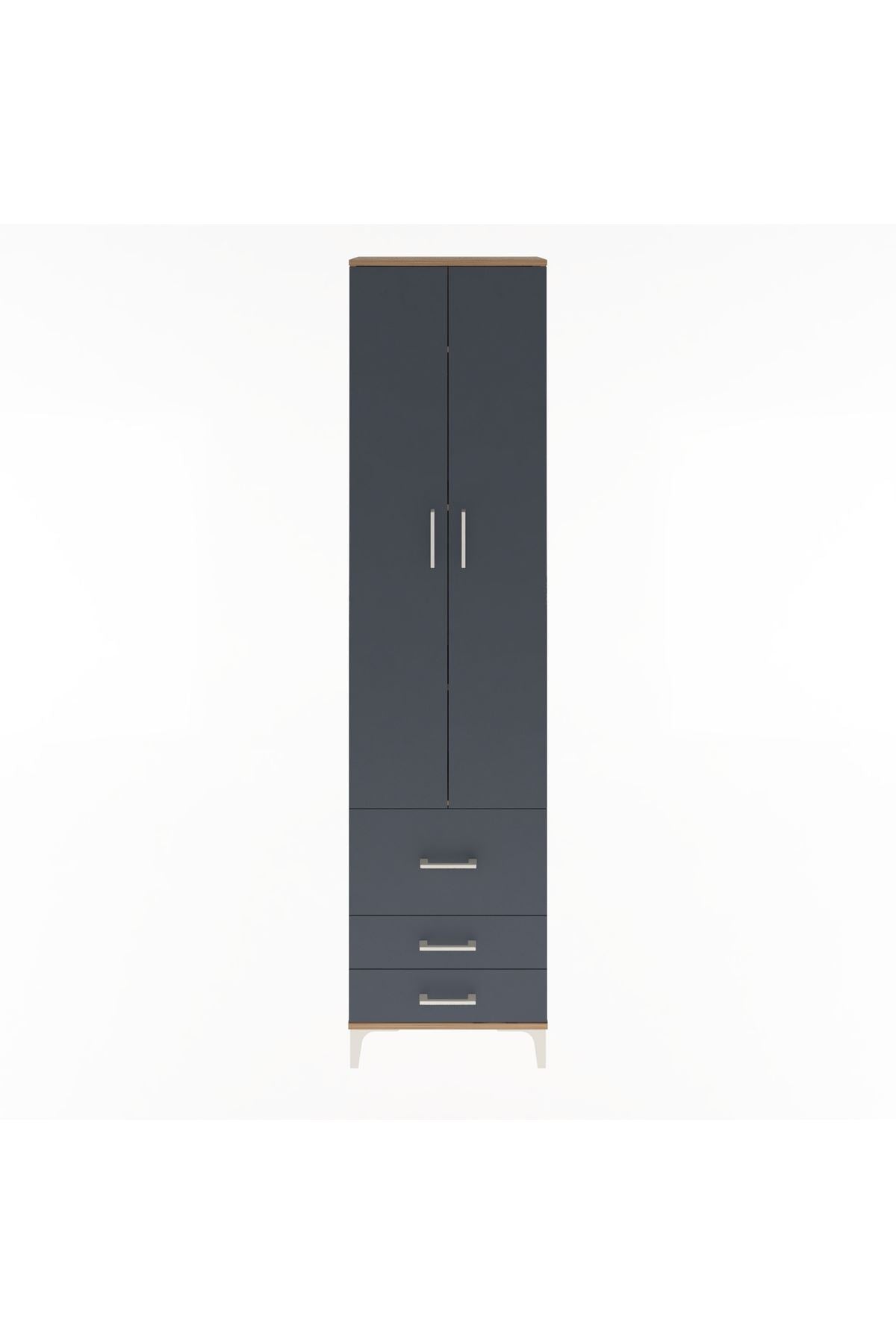 Arges Dolap 4 Raflı 3 Çekmeceli 2 Kapaklı 60x30x243 Çam-Antrasit