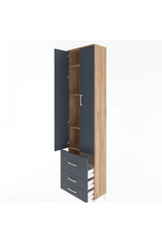 Arges Dolap 4 Raflı 3 Çekmeceli 2 Kapaklı 60x30x243 Çam-Antrasit