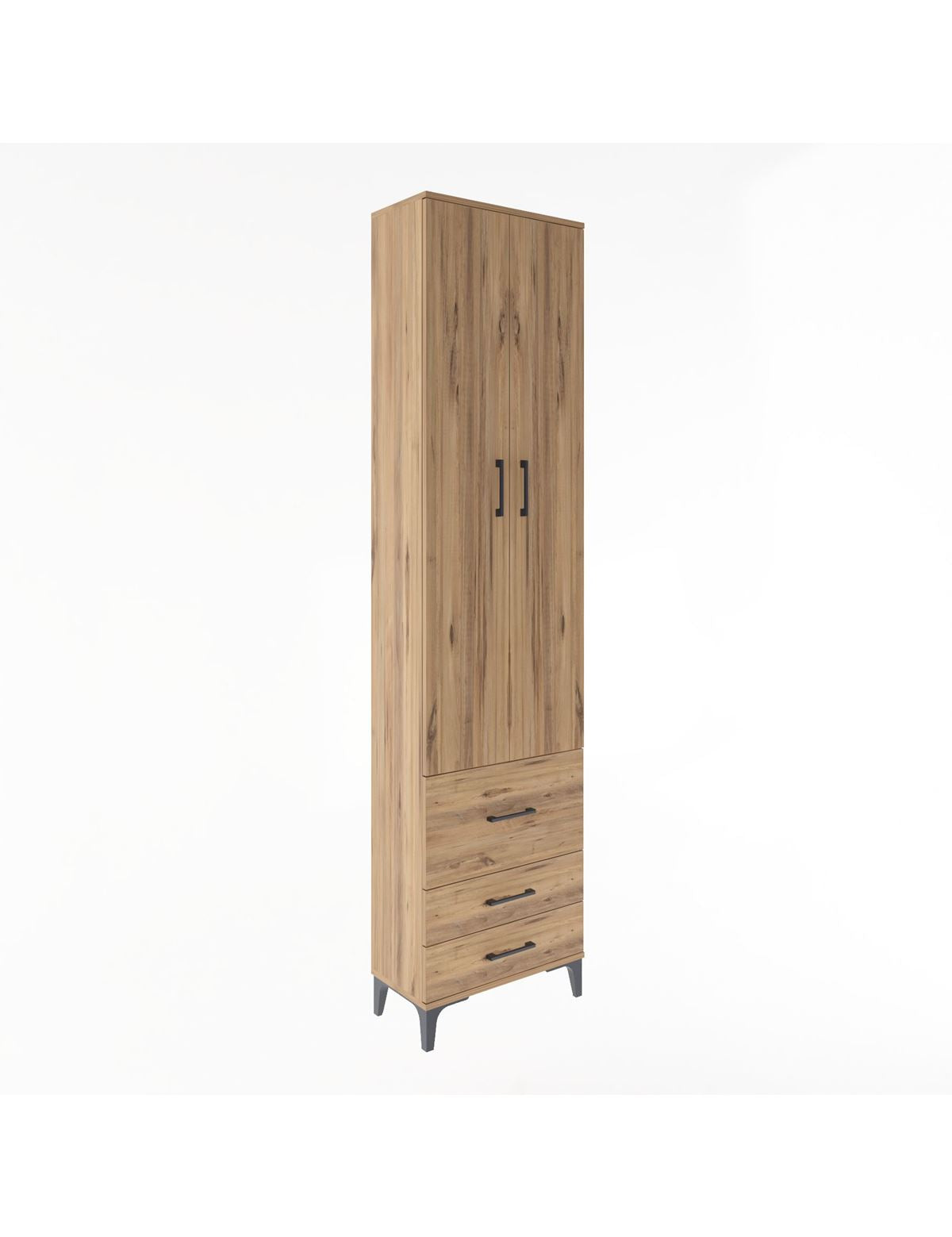 Arges Dolap 4 Raflı 3 Çekmeceli 2 Kapaklı 60x30x243 Çam-Çam