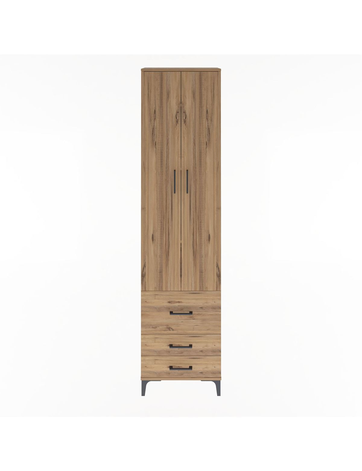 Arges Dolap 4 Raflı 3 Çekmeceli 2 Kapaklı 60x30x243 Çam-Çam