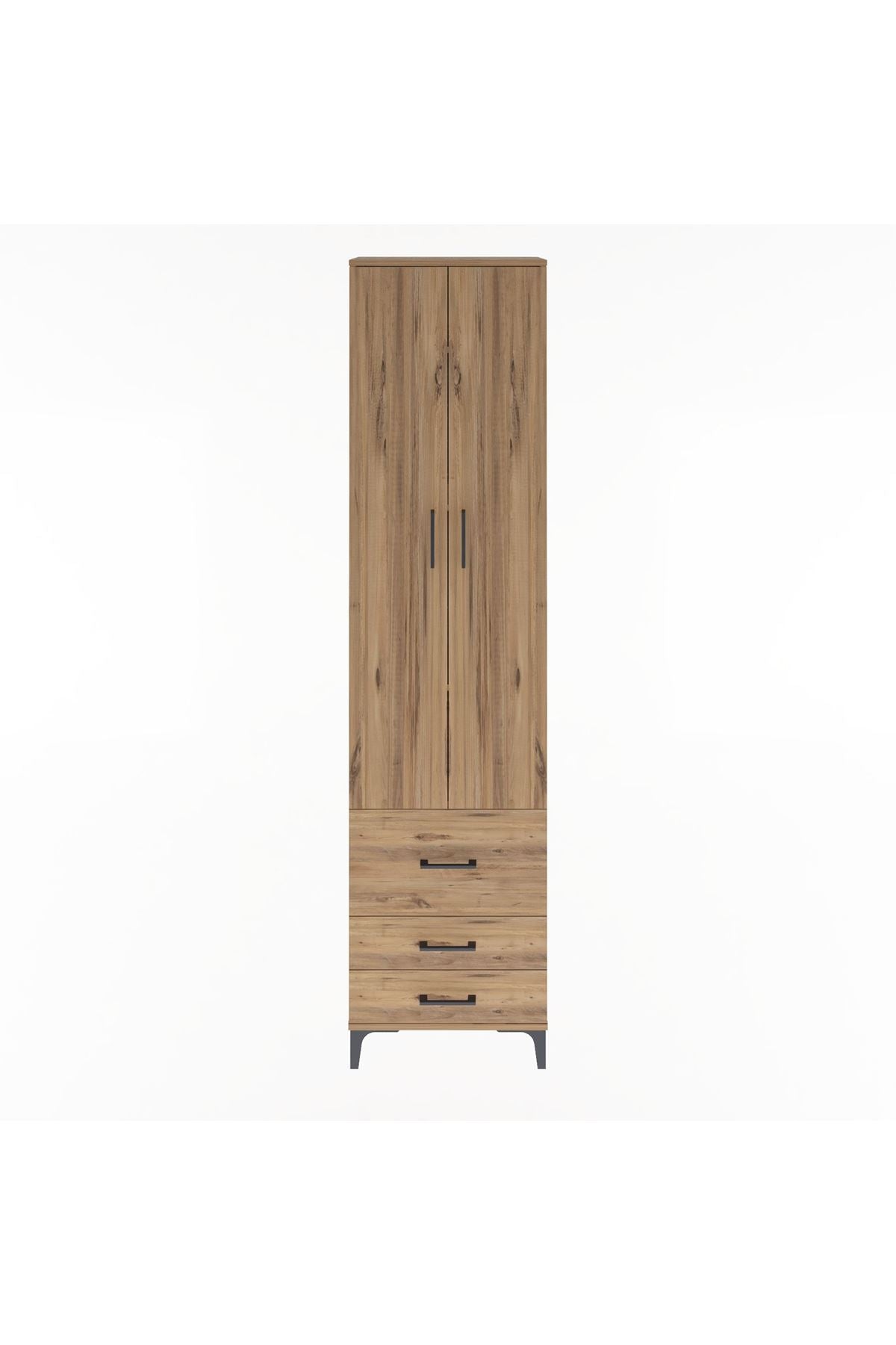 Arges Dolap 4 Raflı 3 Çekmeceli 2 Kapaklı 60x30x243 Çam-Çam