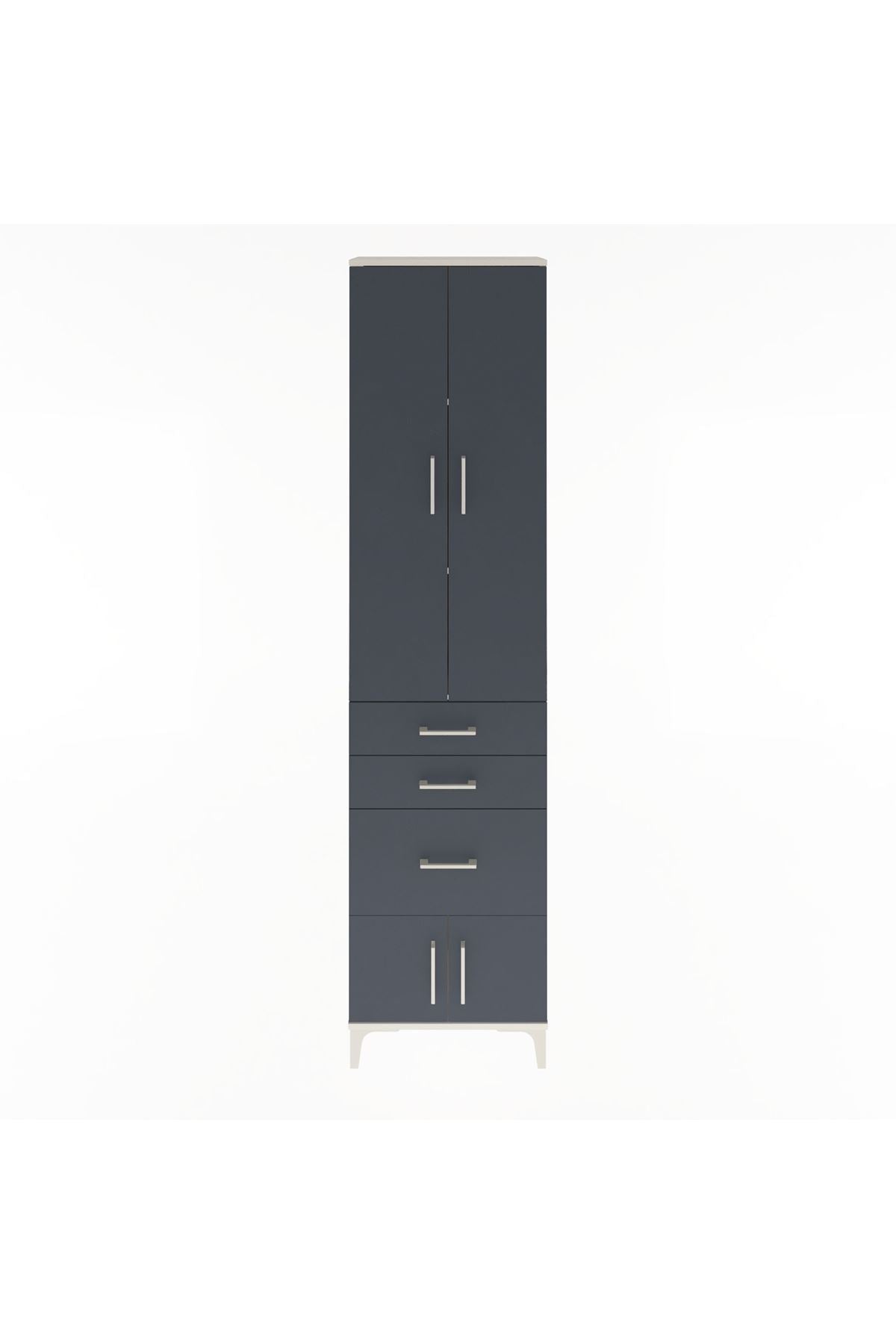 Arges Dolap 3 Raflı 3 Çekmeceli 4 Kapaklı 60x30x243 Aytaşı-Antrasit