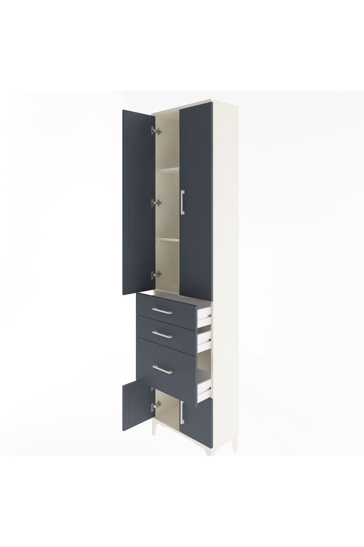 Arges Dolap 3 Raflı 3 Çekmeceli 4 Kapaklı 60x30x243 Aytaşı-Antrasit