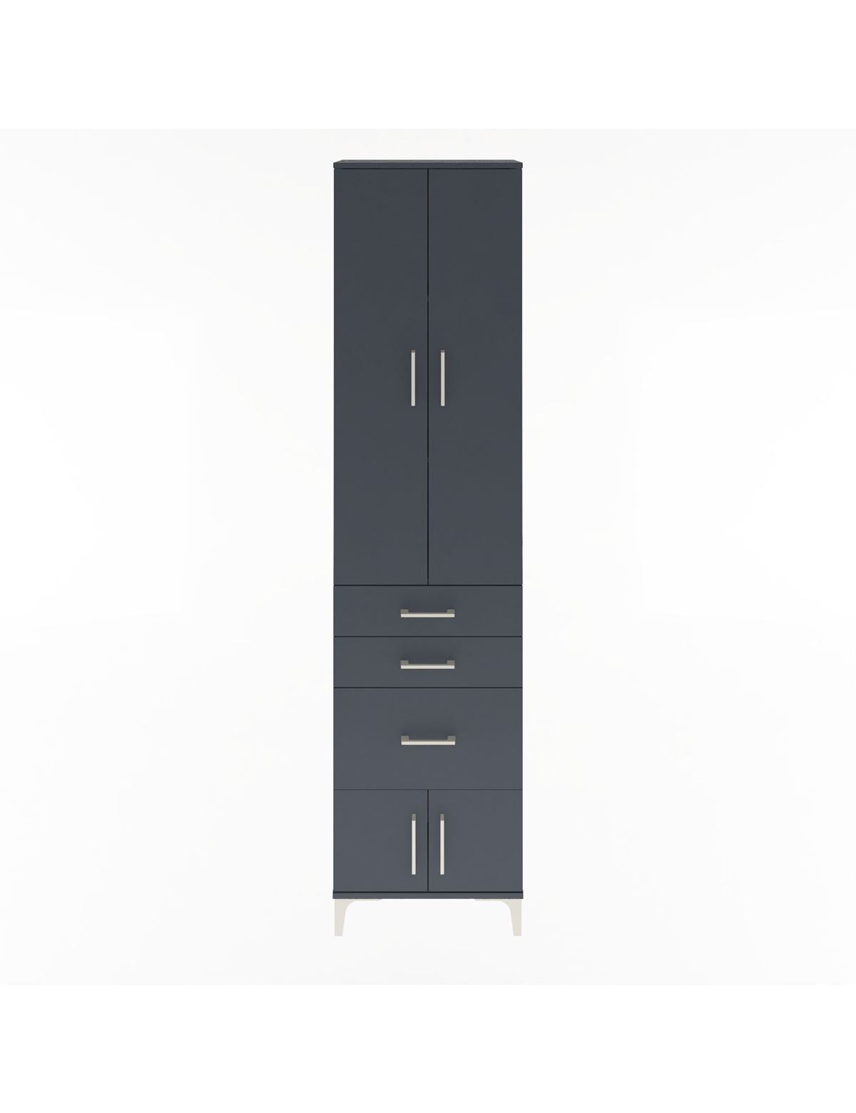 Arges Dolap 3 Raflı 3 Çekmeceli 4 Kapaklı 60x30x243 Antrasit-Antrasit