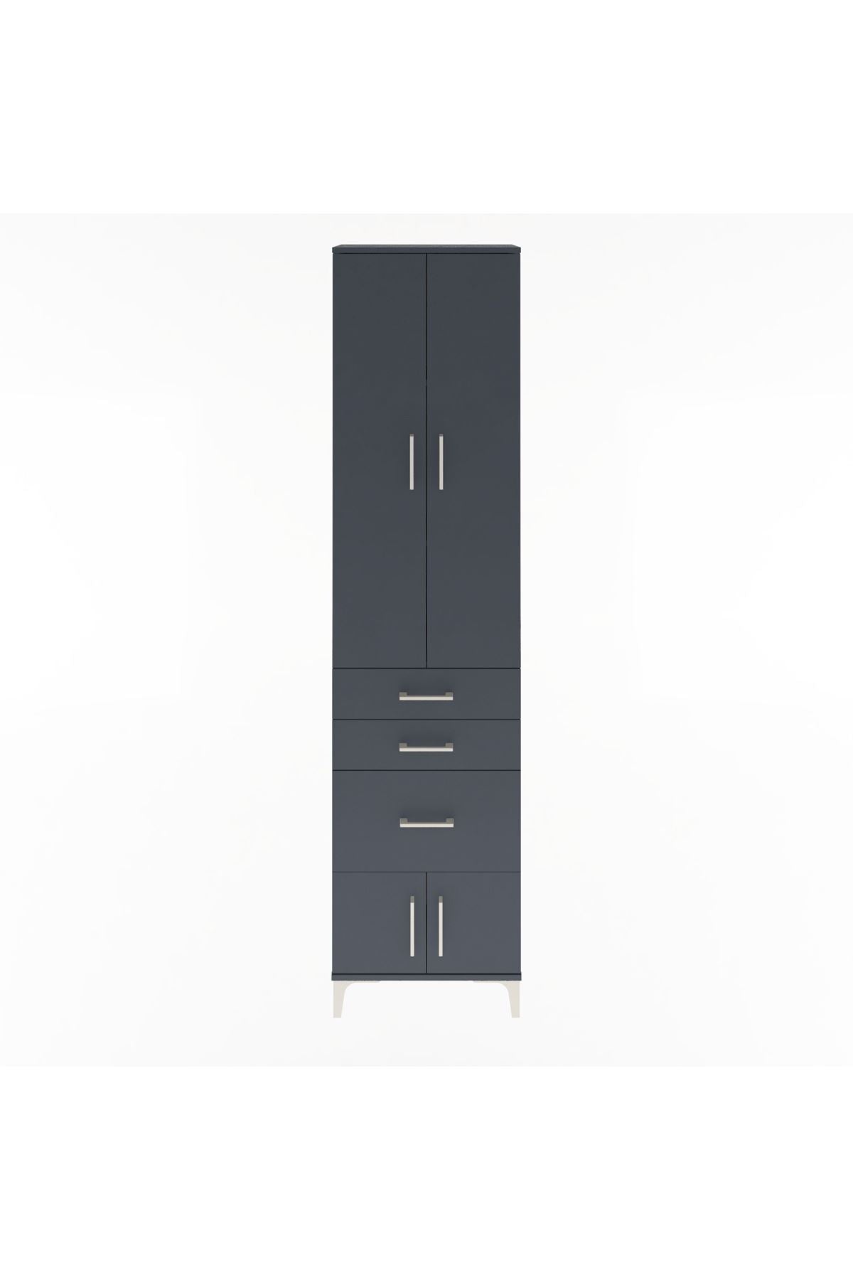Arges Dolap 3 Raflı 3 Çekmeceli 4 Kapaklı 60x30x243 Antrasit-Antrasit