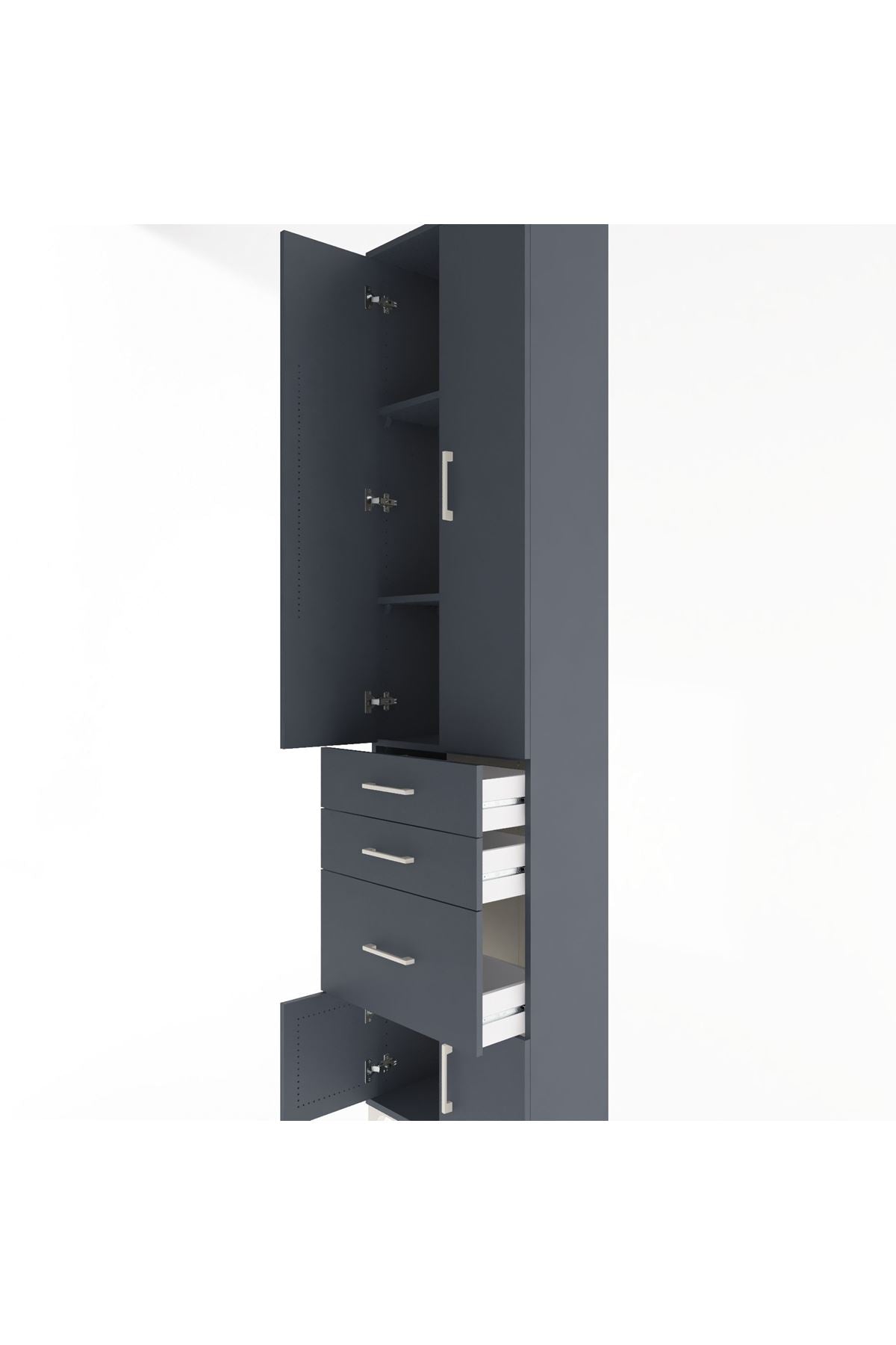 Arges Dolap 3 Raflı 3 Çekmeceli 4 Kapaklı 60x30x243 Antrasit-Antrasit