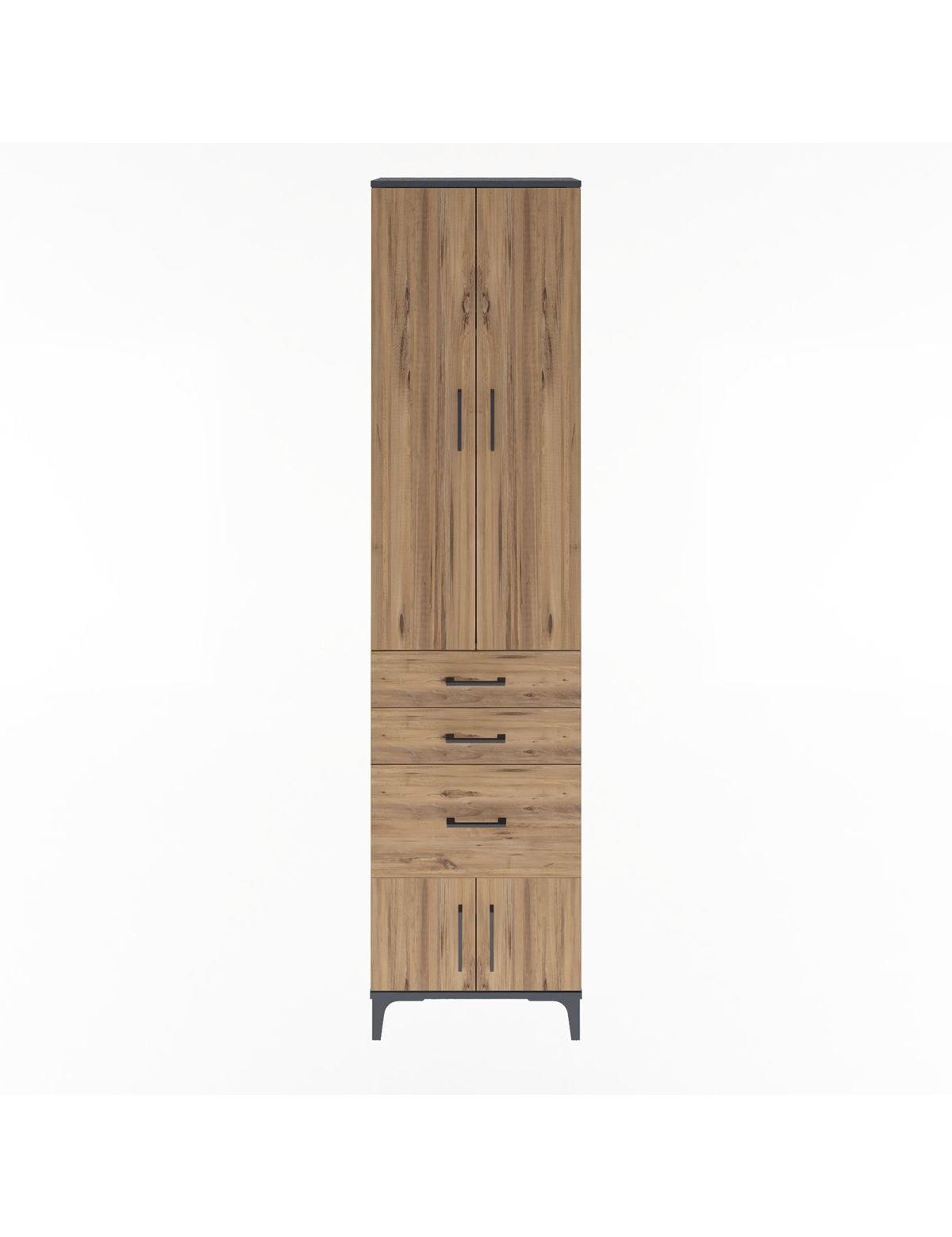 Arges Dolap 3 Raflı 3 Çekmeceli 4 Kapaklı 60x30x243 Antrasit-Çam