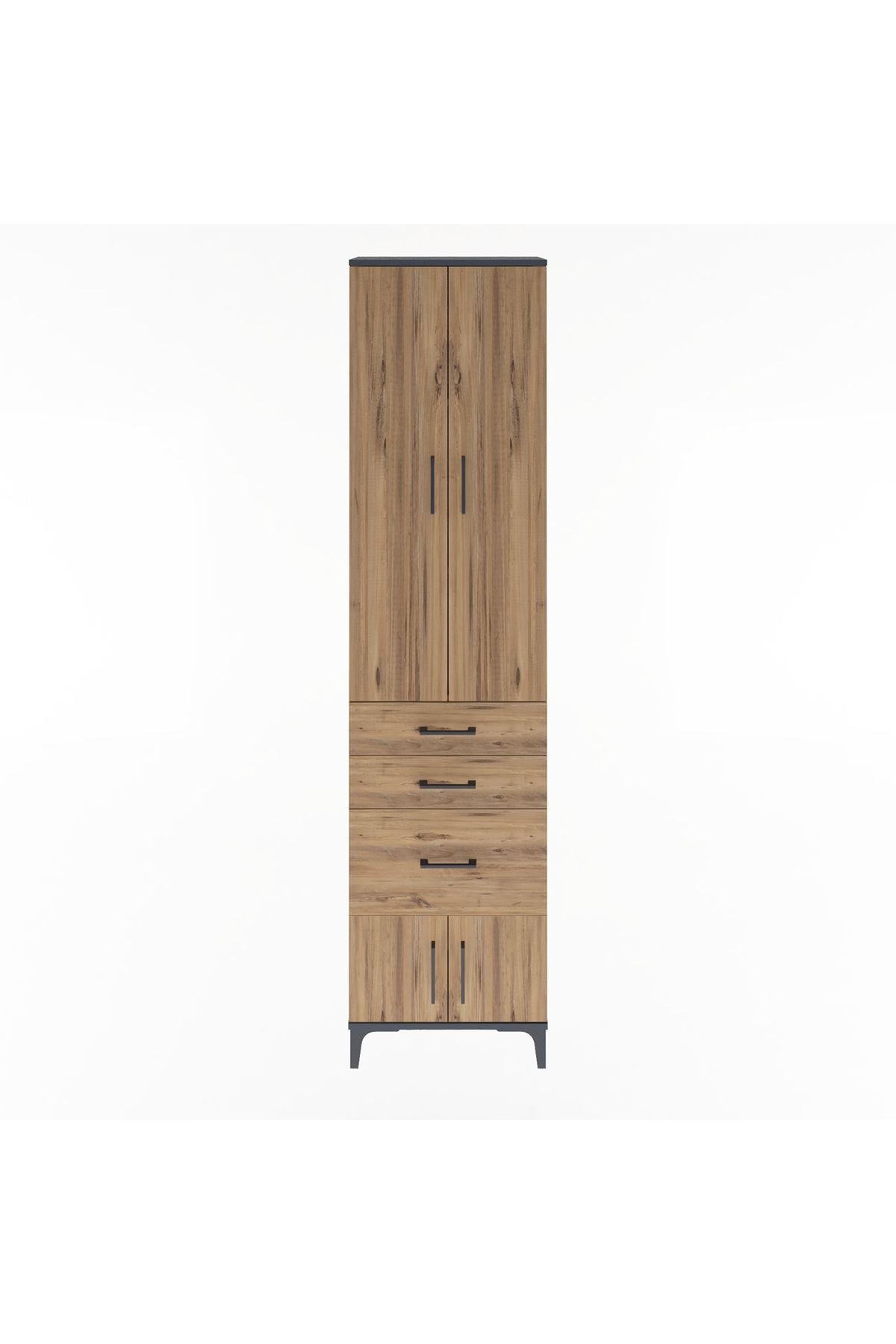 Arges Dolap 3 Raflı 3 Çekmeceli 4 Kapaklı 60x30x243 Antrasit-Çam