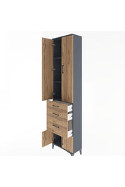 Arges Dolap 3 Raflı 3 Çekmeceli 4 Kapaklı 60x30x243 Antrasit-Çam