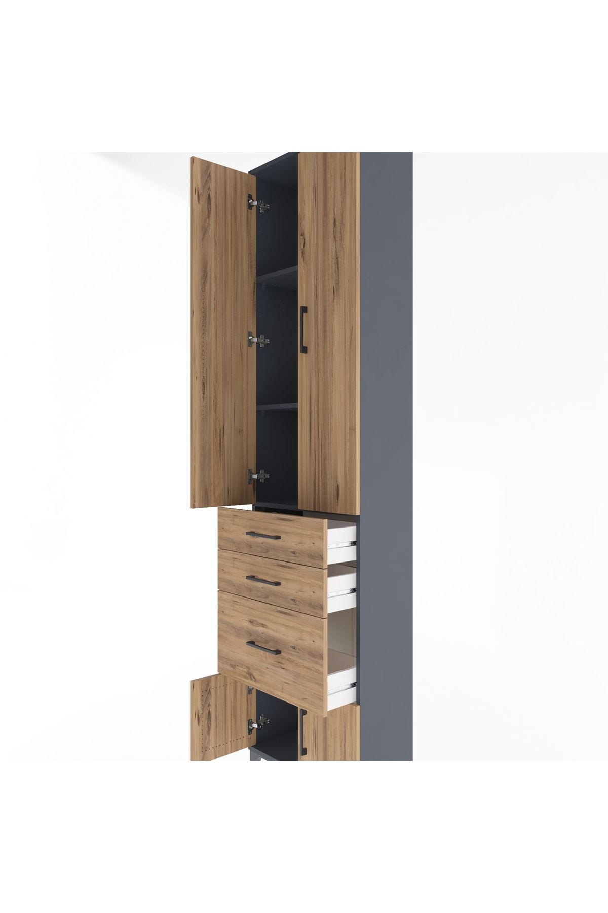 Arges Dolap 3 Raflı 3 Çekmeceli 4 Kapaklı 60x30x243 Antrasit-Çam