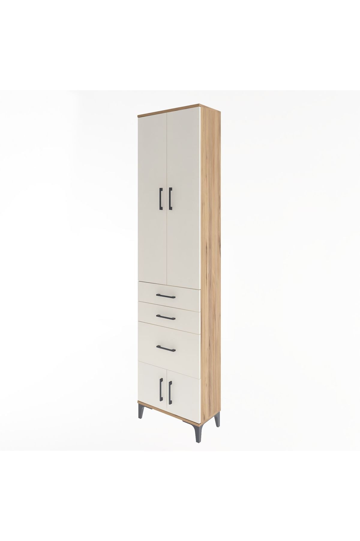 Arges Dolap 3 Raflı 3 Çekmeceli 4 Kapaklı 60x30x243 Çam-Aytaşı