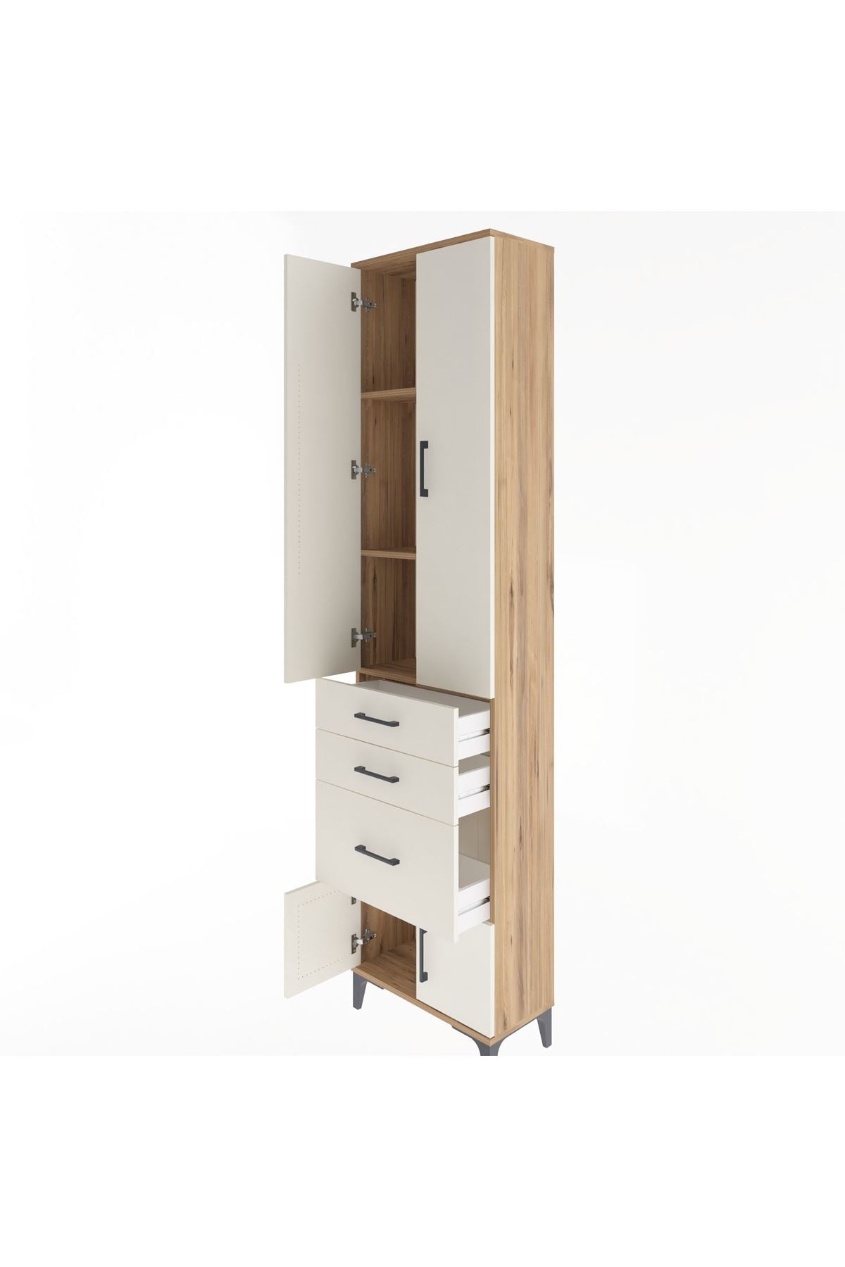 Arges Dolap 3 Raflı 3 Çekmeceli 4 Kapaklı 60x30x243 Çam-Aytaşı