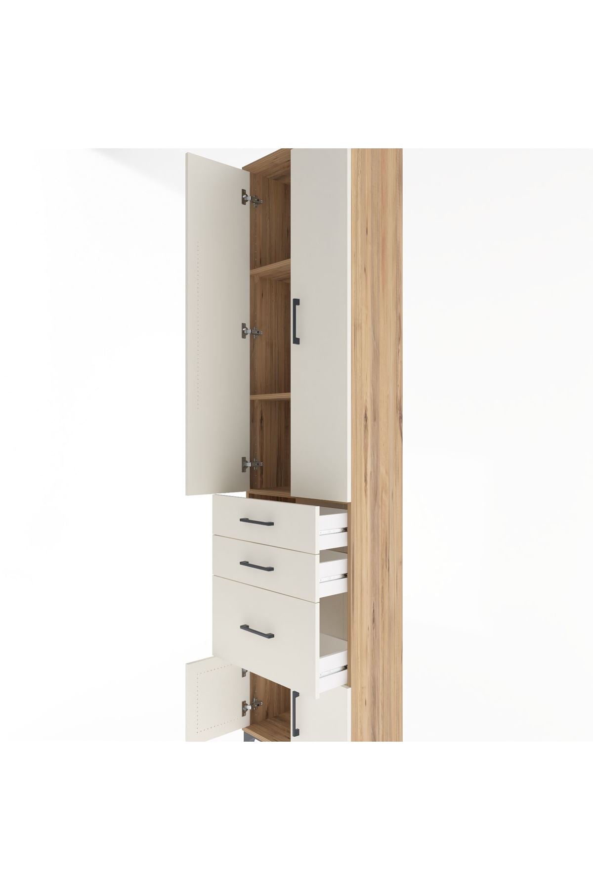 Arges Dolap 3 Raflı 3 Çekmeceli 4 Kapaklı 60x30x243 Çam-Aytaşı