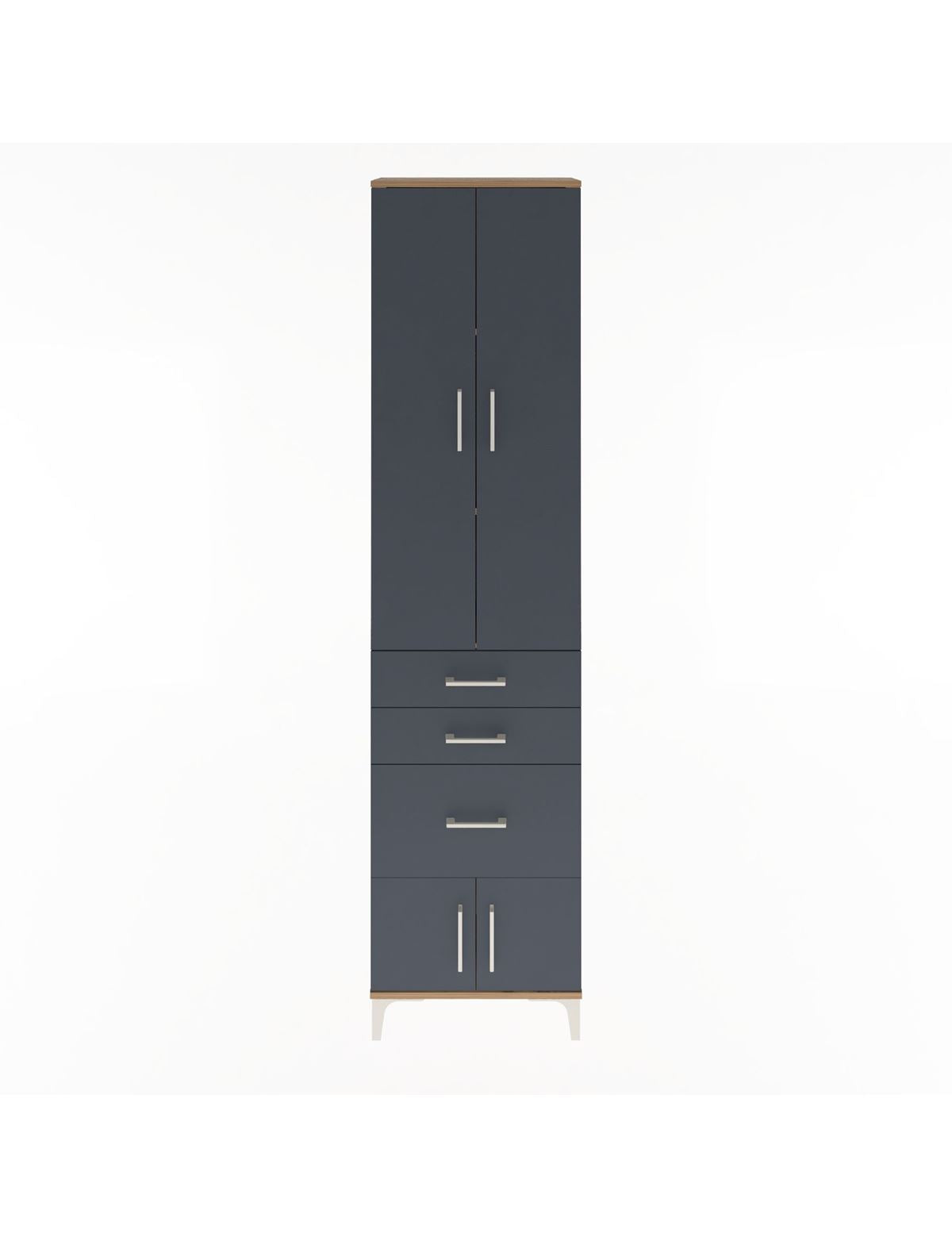 Arges Dolap 3 Raflı 3 Çekmeceli 4 Kapaklı 60x30x243 Çam-Antrasit