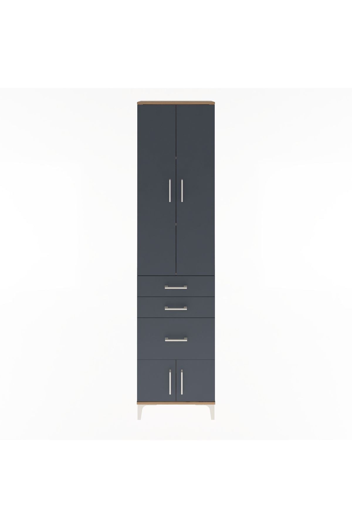 Arges Dolap 3 Raflı 3 Çekmeceli 4 Kapaklı 60x30x243 Çam-Antrasit