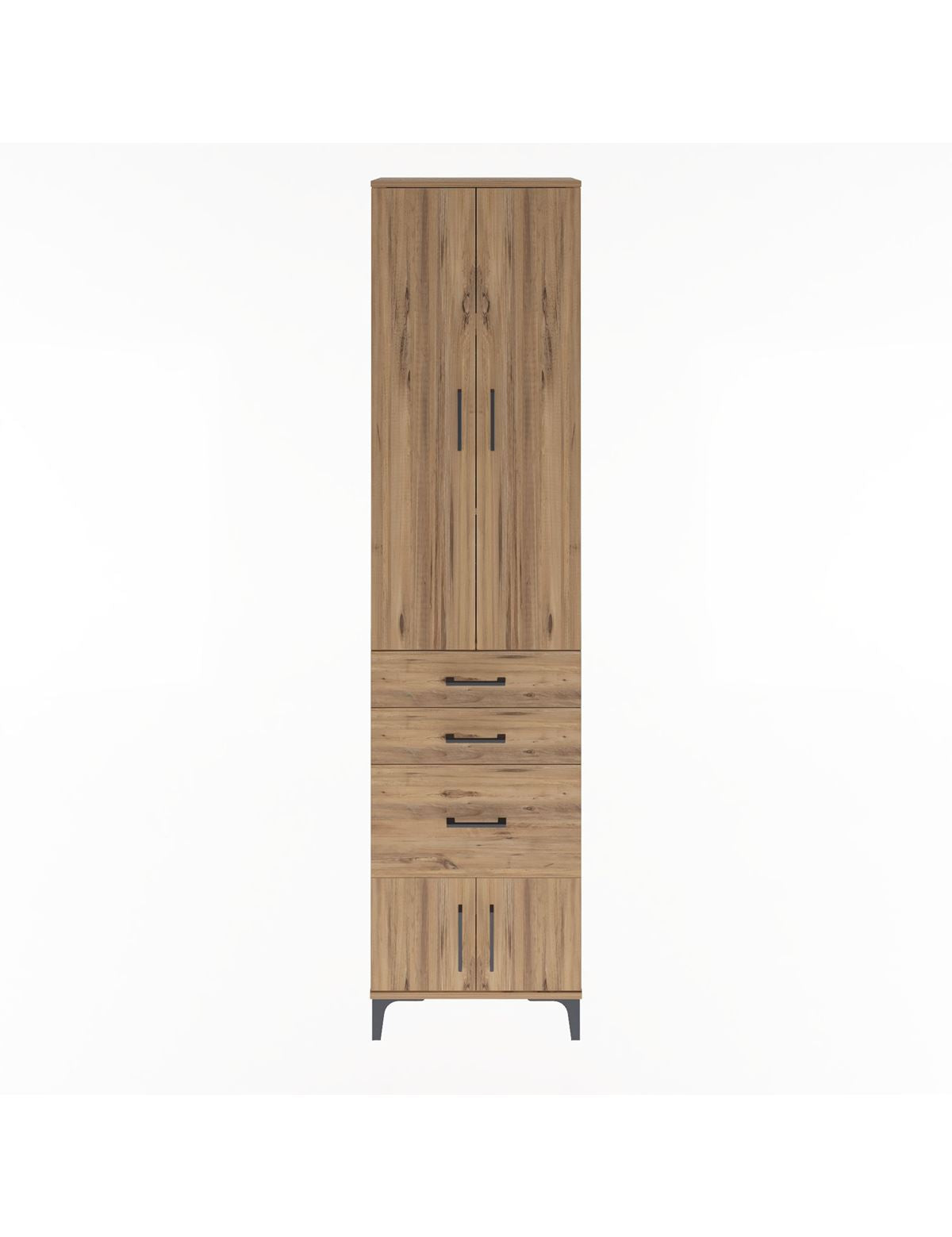 Arges Dolap 3 Raflı 3 Çekmeceli 4 Kapaklı 60x30x243 Çam-Çam