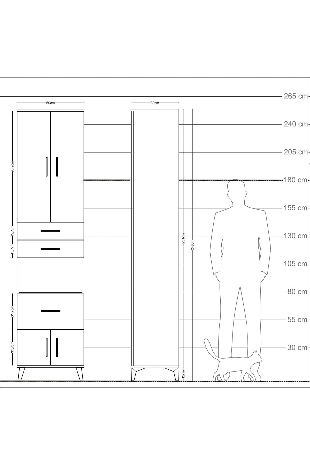 Arges Dolap 4 Raflı 3 Çekmeceli 2 Kapaklı 60x30x243 - S32M020V1A