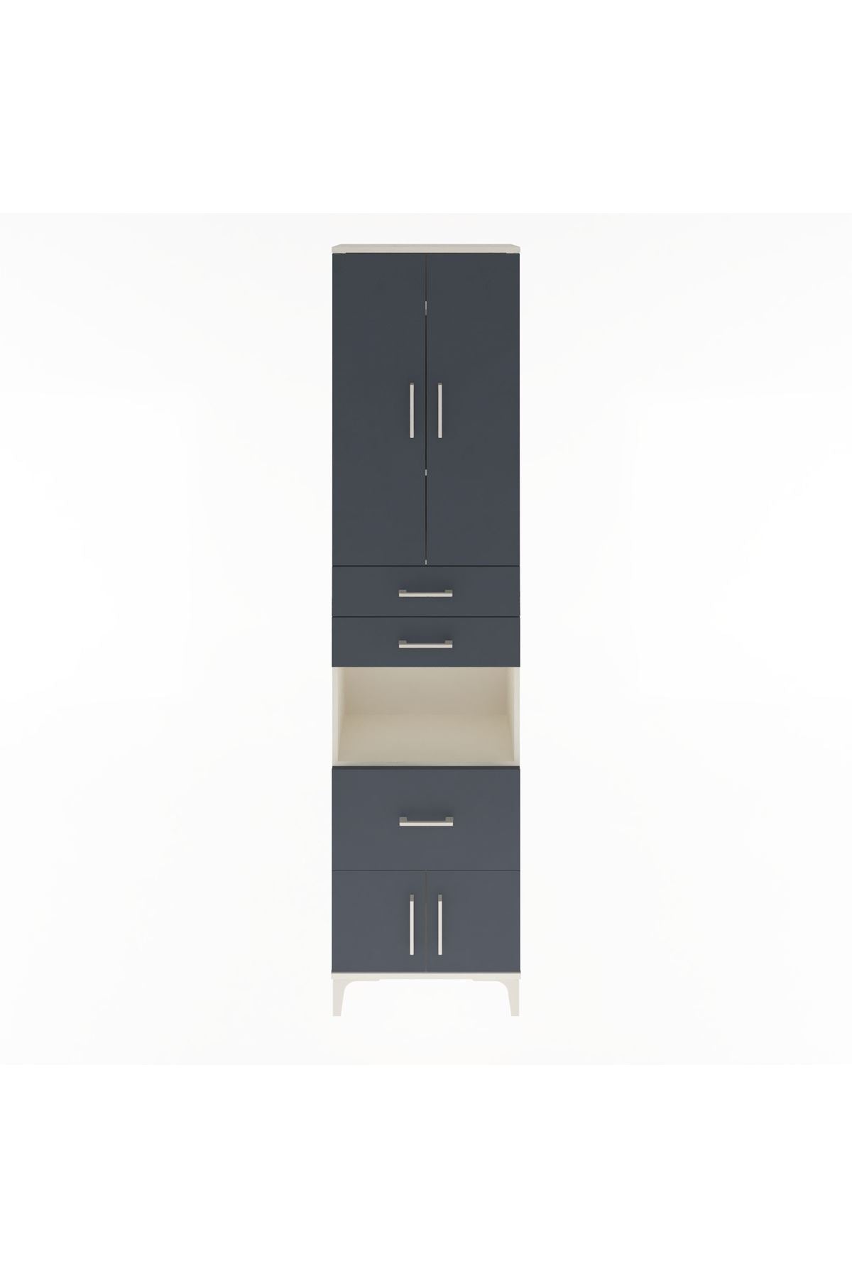 Arges Dolap 4 Raflı 3 Çekmeceli 2 Kapaklı 60x30x243 Aytaşı-Antrasit