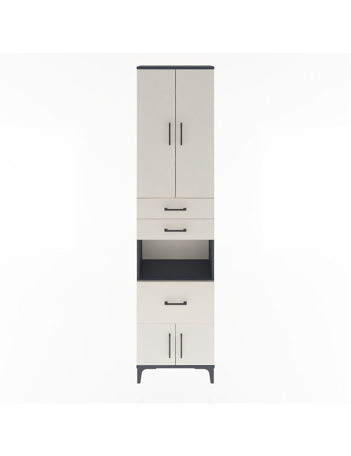 Arges Dolap 4 Raflı 3 Çekmeceli 2 Kapaklı 60x30x243 Antrasit-Aytaşı