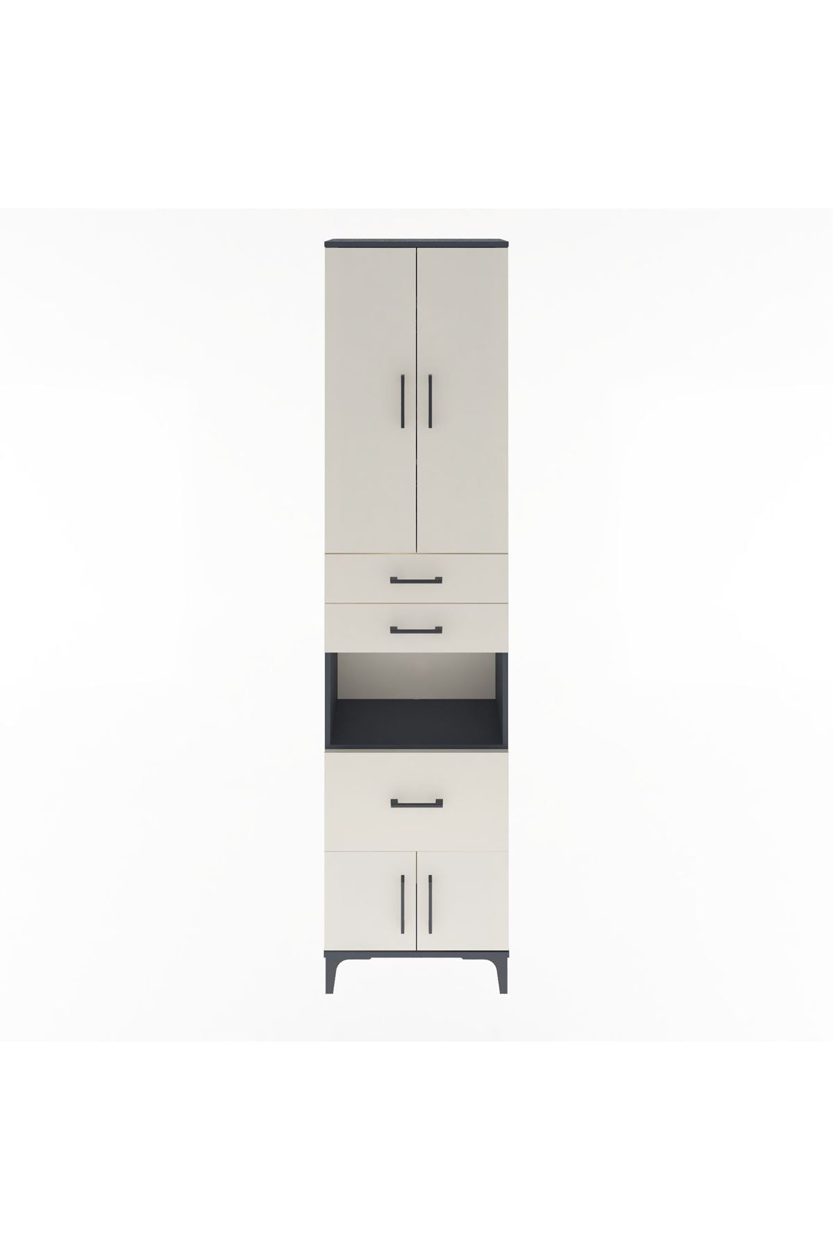 Arges Dolap 4 Raflı 3 Çekmeceli 2 Kapaklı 60x30x243 Antrasit-Aytaşı