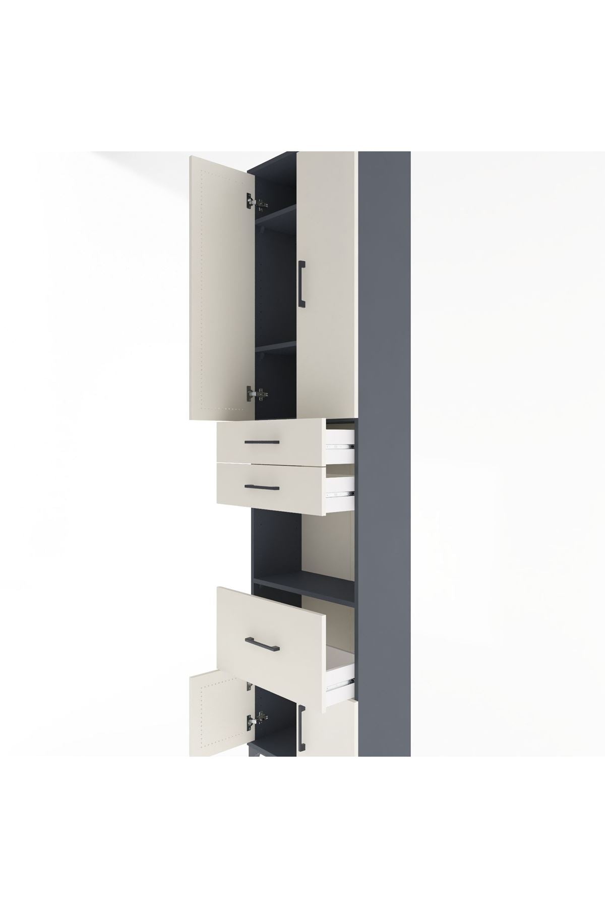 Arges Dolap 4 Raflı 3 Çekmeceli 2 Kapaklı 60x30x243 Antrasit-Aytaşı