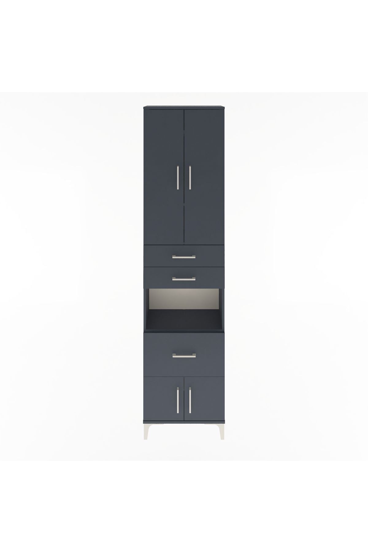 Arges Dolap 4 Raflı 3 Çekmeceli 2 Kapaklı 60x30x243 Antrasit-Antrasit