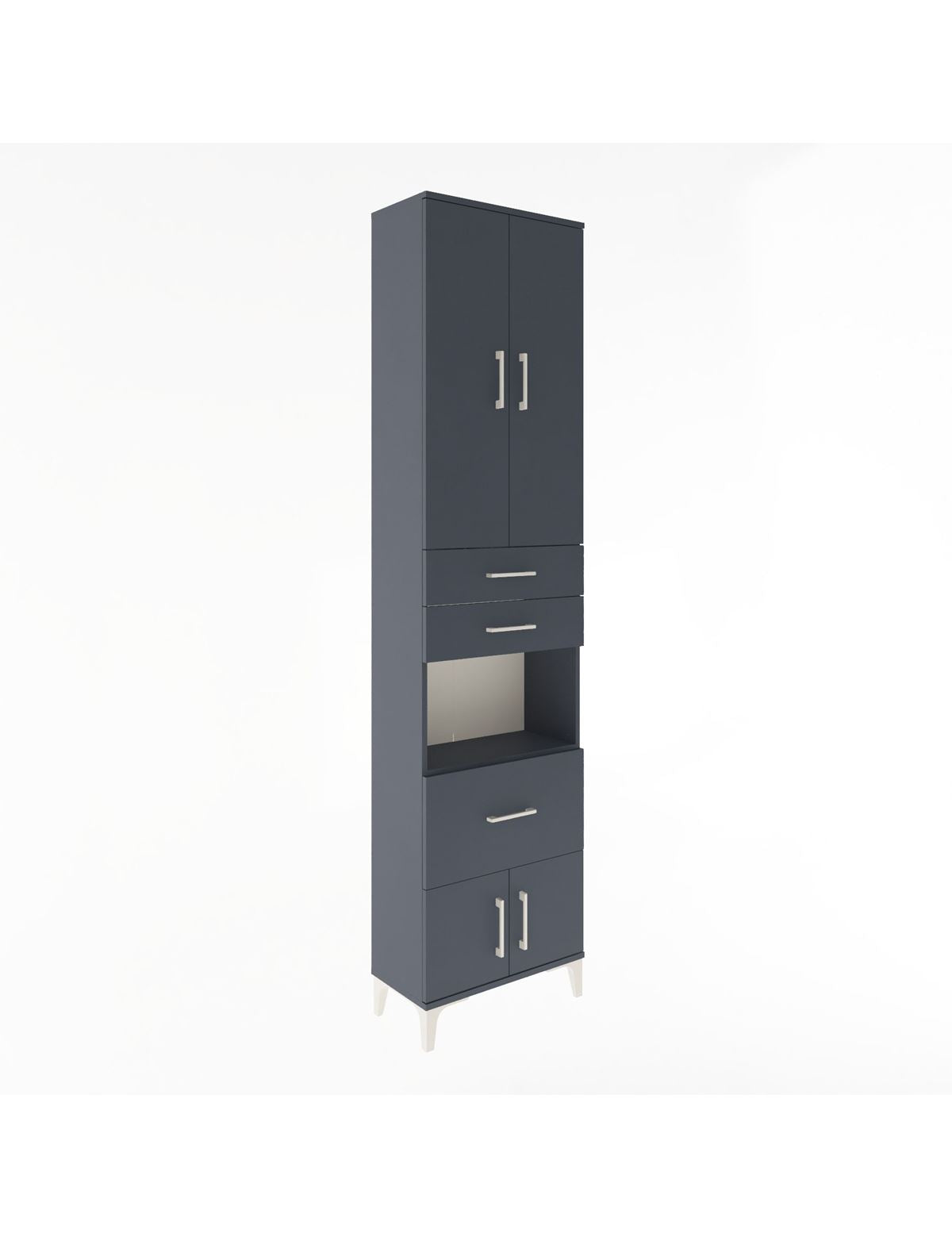 Arges Dolap 4 Raflı 3 Çekmeceli 2 Kapaklı 60x30x243 Antrasit-Antrasit