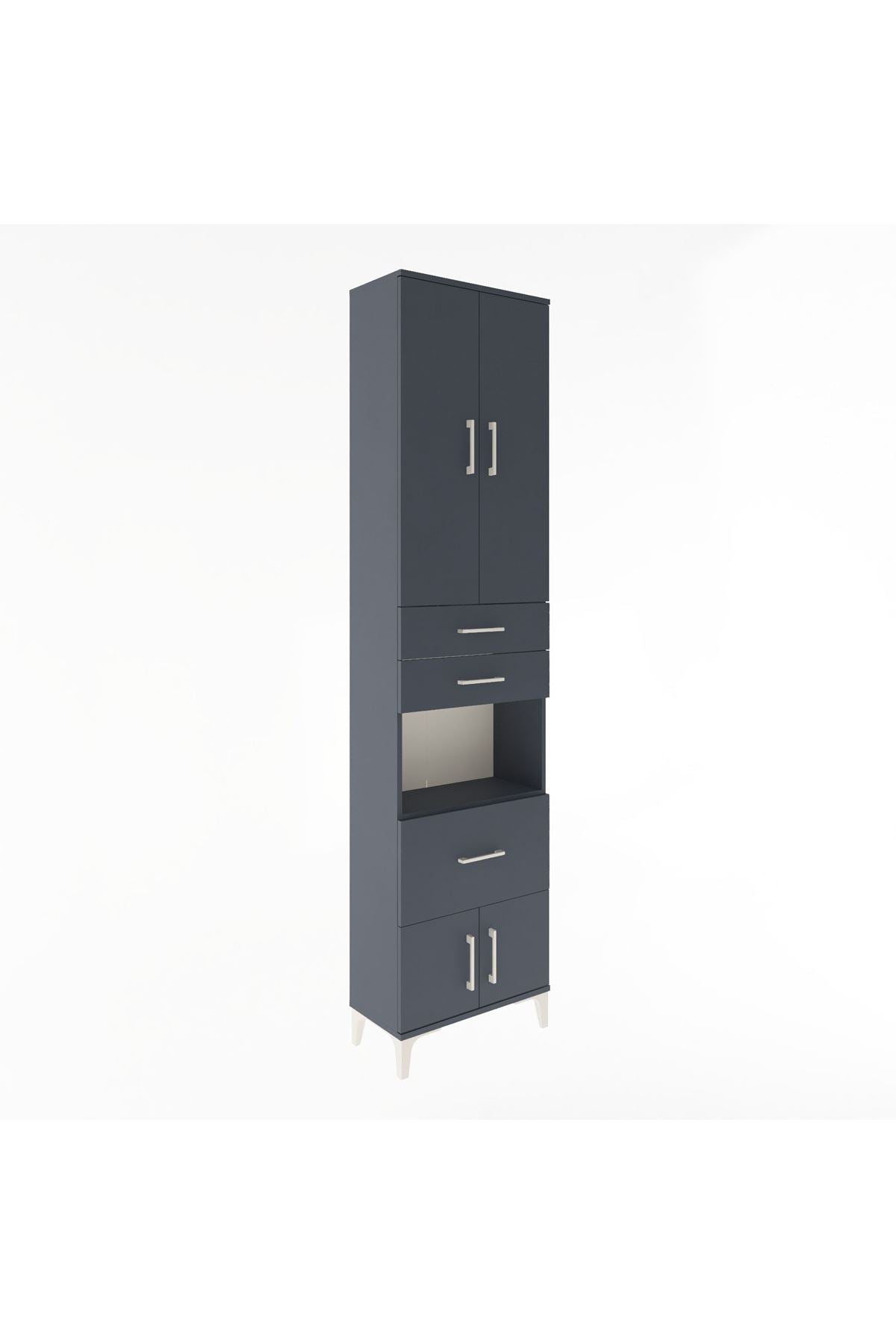 Arges Dolap 4 Raflı 3 Çekmeceli 2 Kapaklı 60x30x243 Antrasit-Antrasit